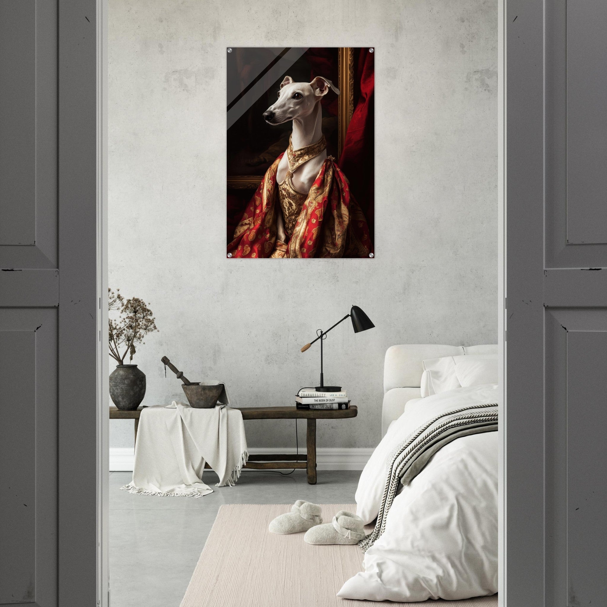 Acrylic Print Portrait - Elegant Baroque Greyhound Portrait A sleek grey - Shop Ai Art WebShop - Digital Art online Store