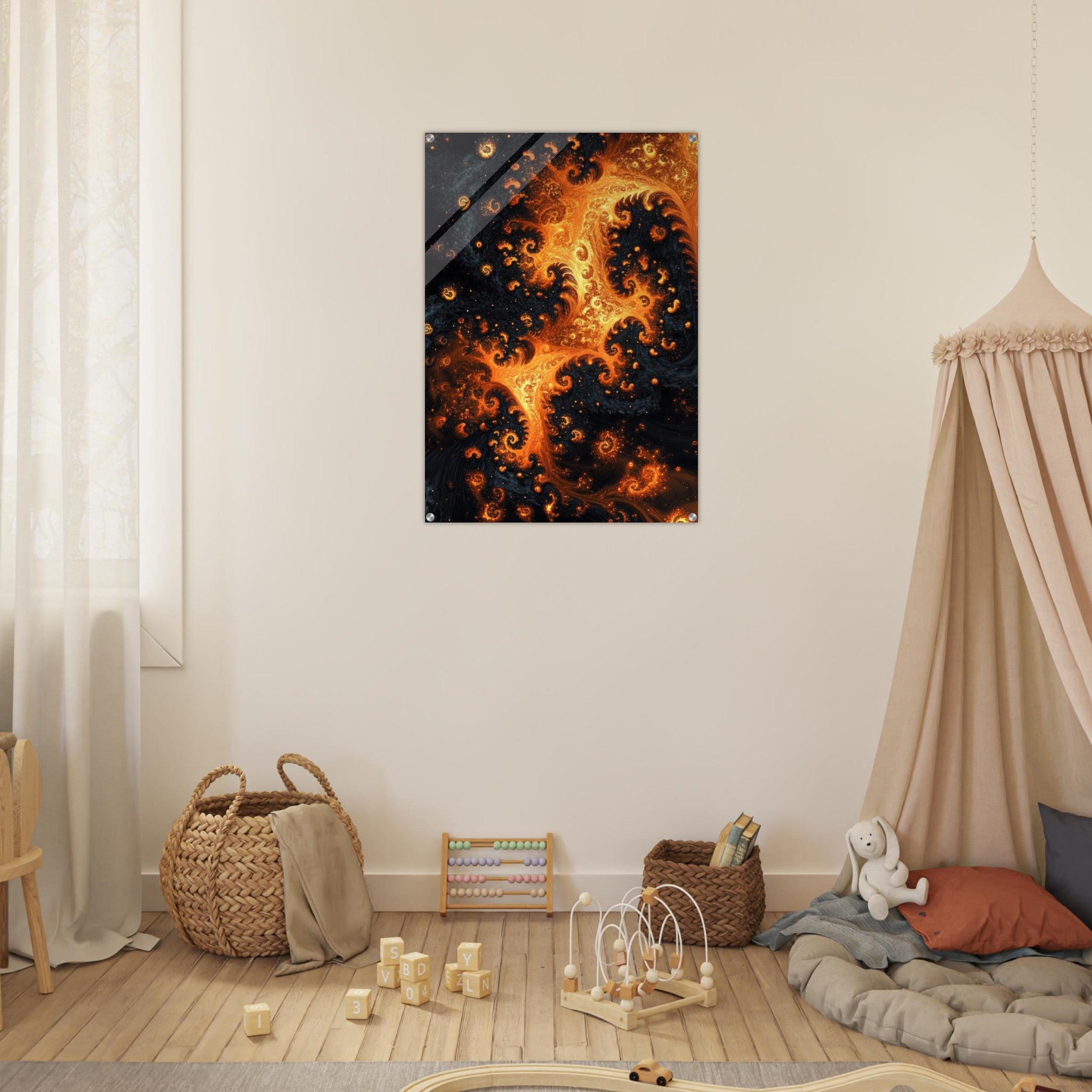 Acrylic Print Portrait - Ember Genesis A volatile burst of molten gold - Ai Art Force