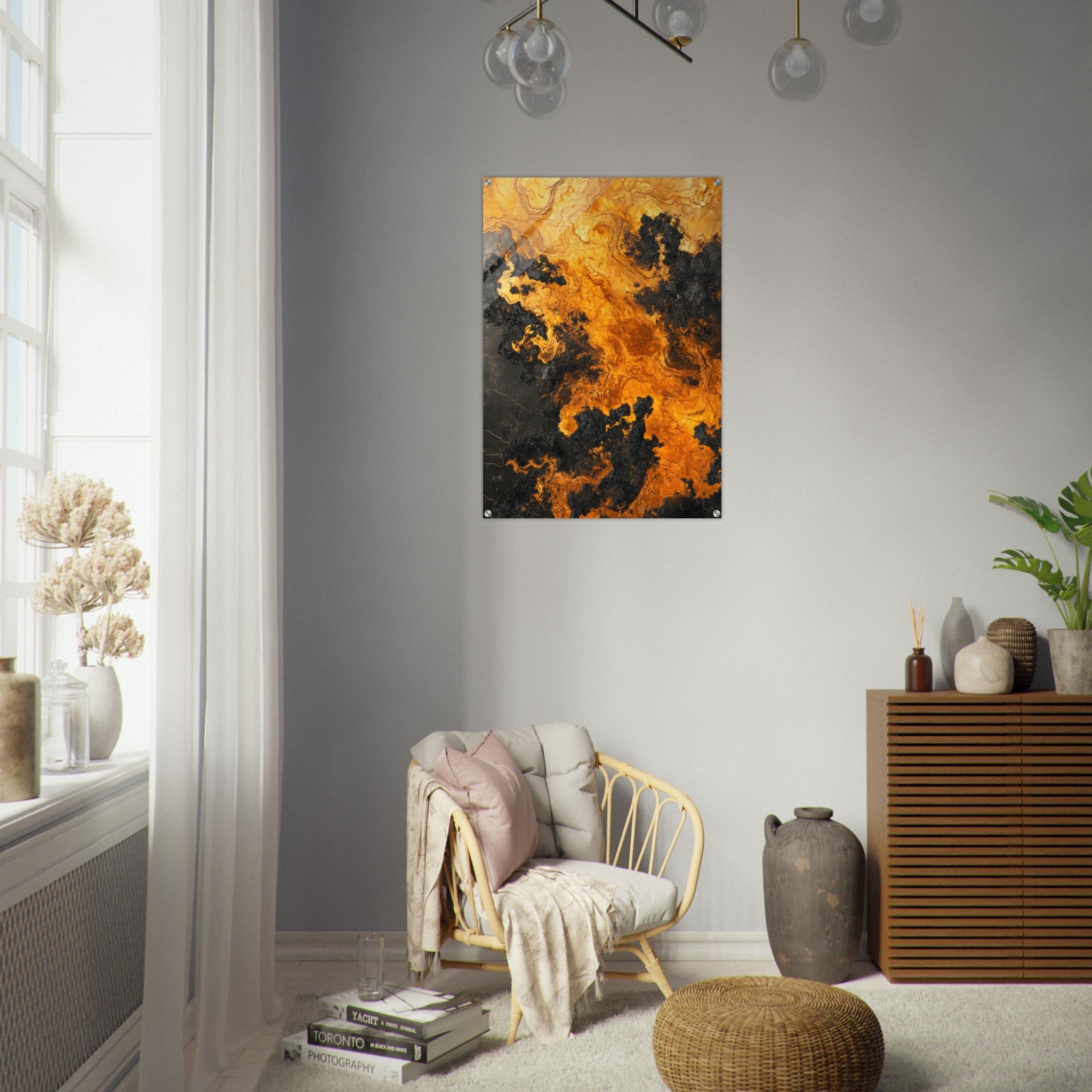 Acrylic Print Portrait - Ember Genesis A volatile burst of molten gold 2 - Ai Art Force
