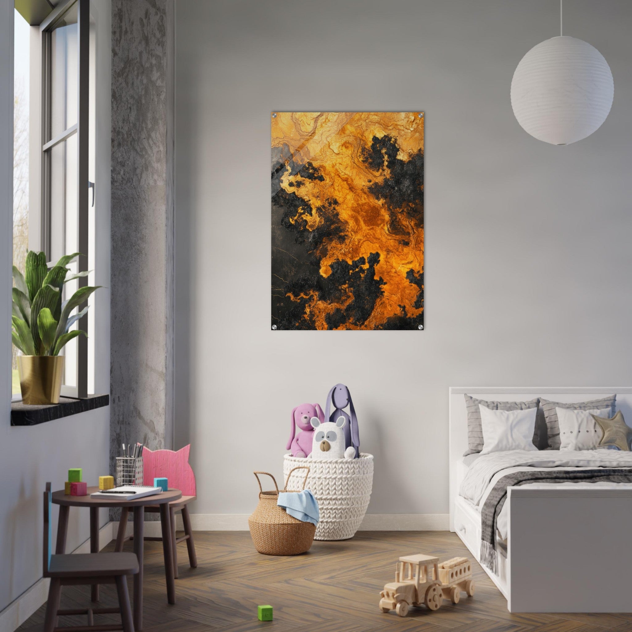 Acrylic Print Portrait - Ember Genesis A volatile burst of molten gold 2 - Ai Art Force