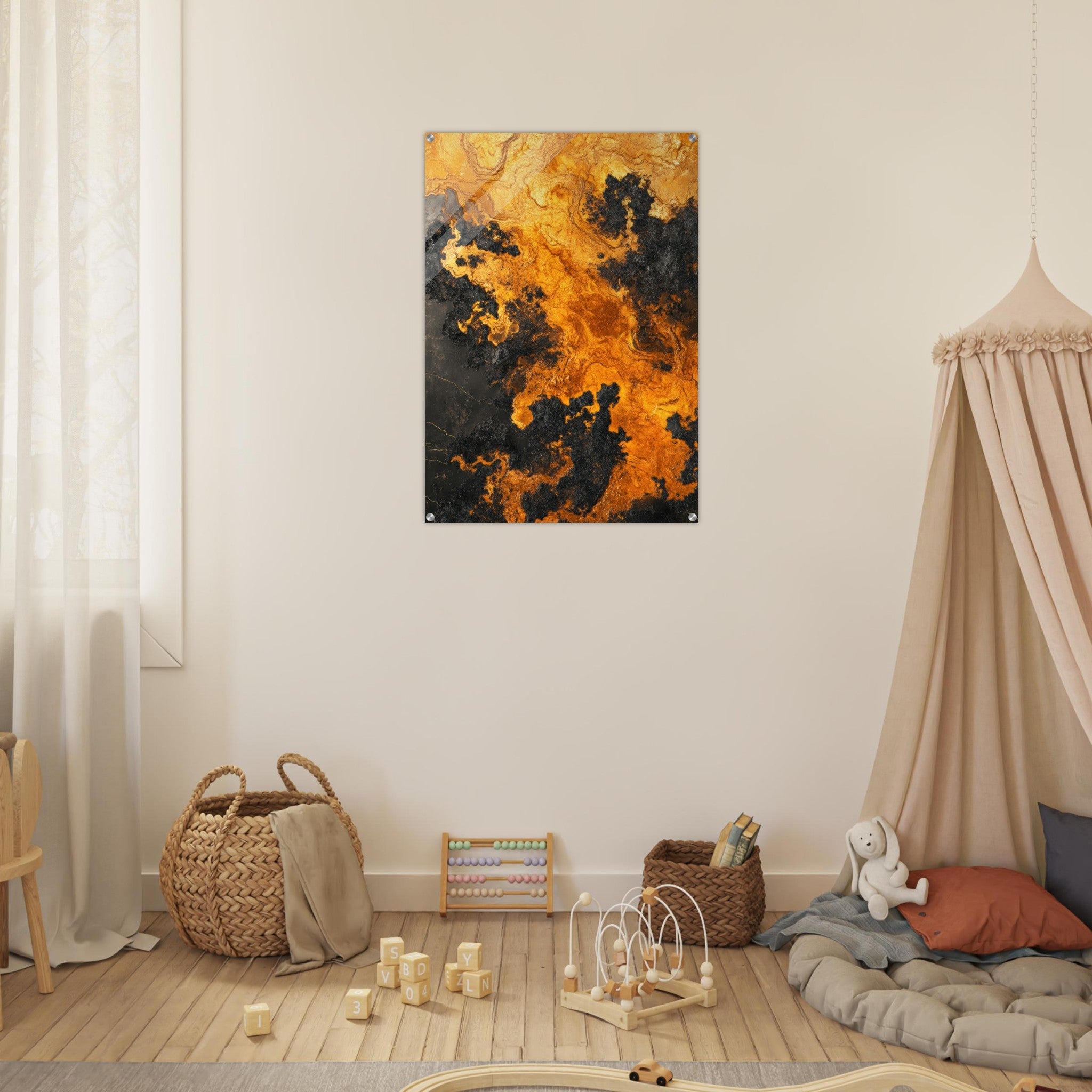 Acrylic Print Portrait - Ember Genesis A volatile burst of molten gold 2 - Ai Art Force