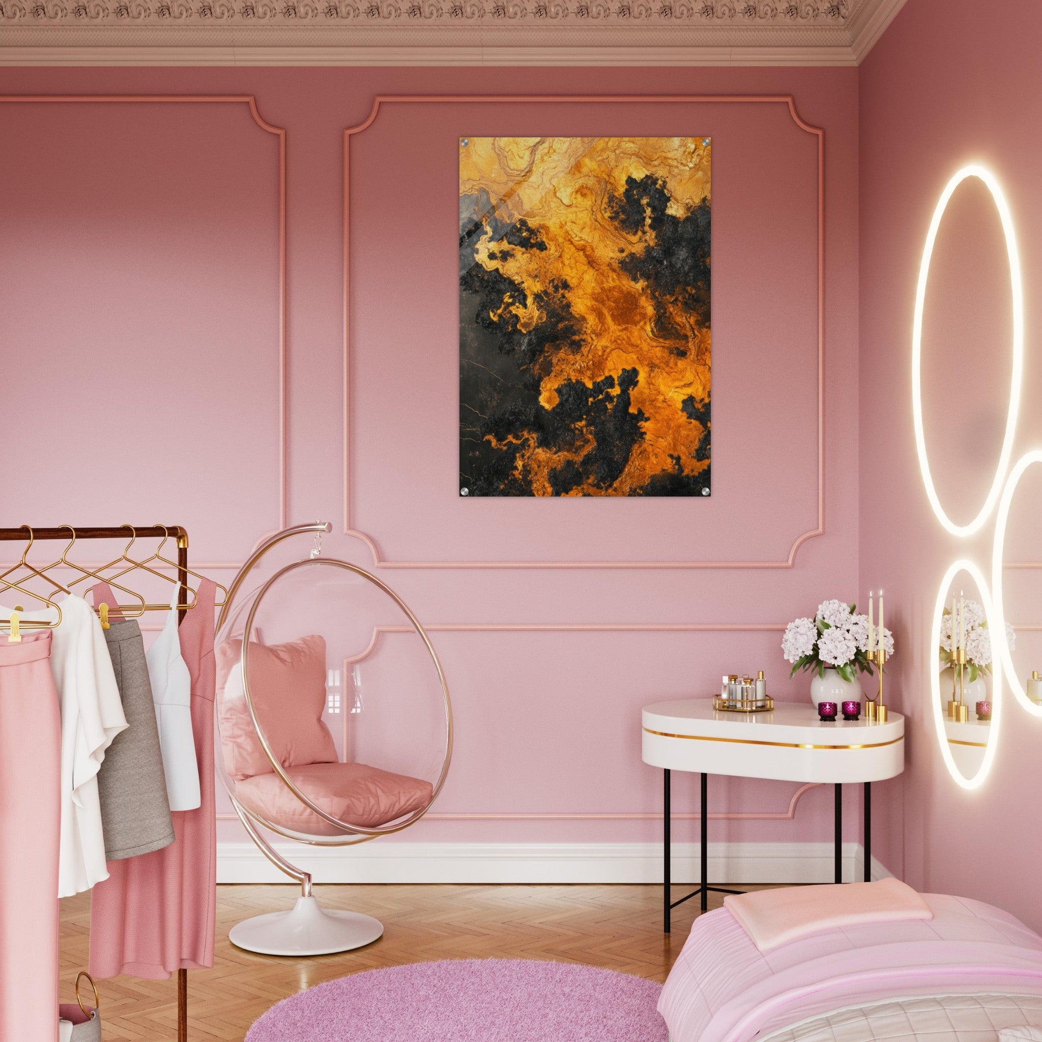 Acrylic Print Portrait - Ember Genesis A volatile burst of molten gold 2 - Ai Art Force