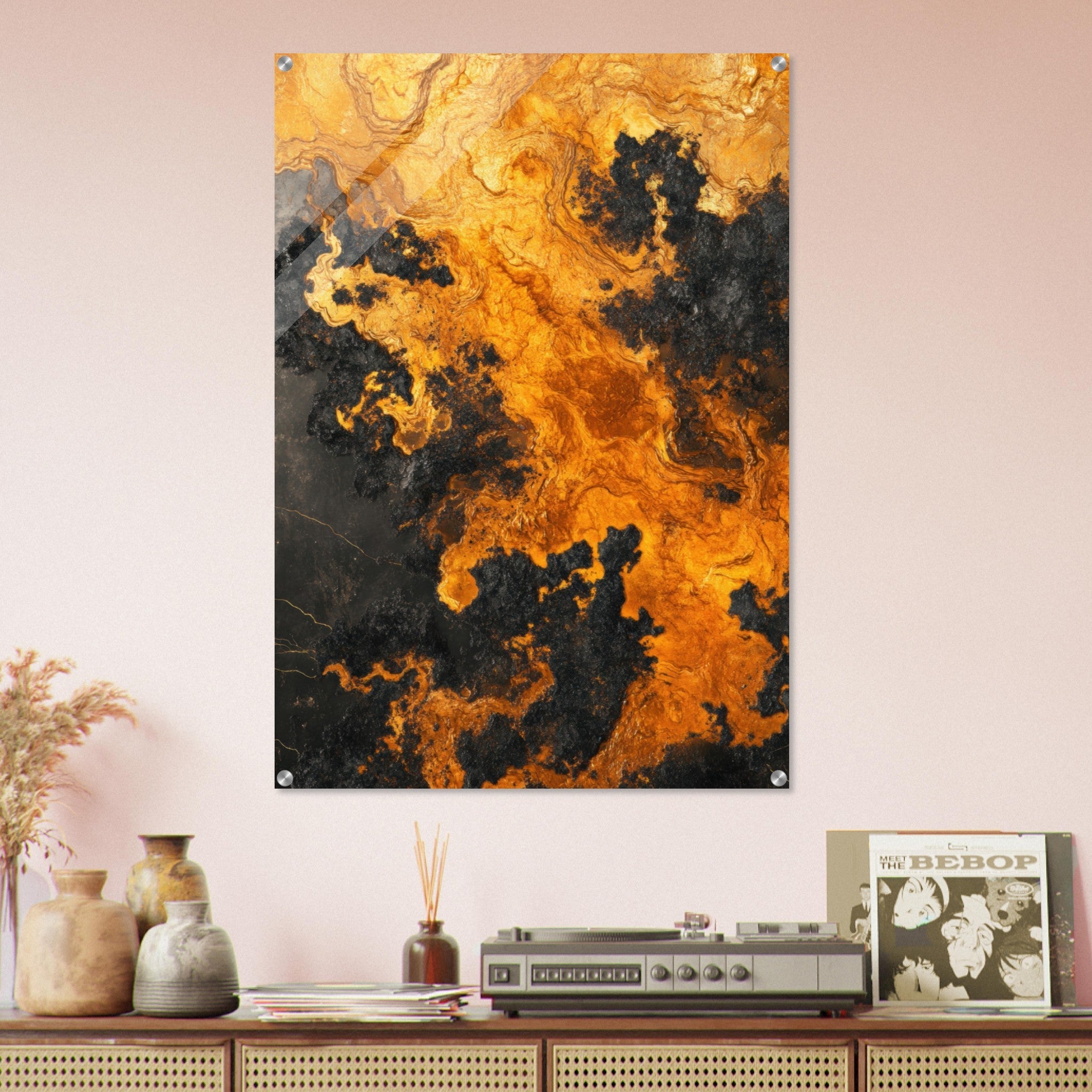 Acrylic Print Portrait - Ember Genesis A volatile burst of molten gold 2 - Ai Art Force