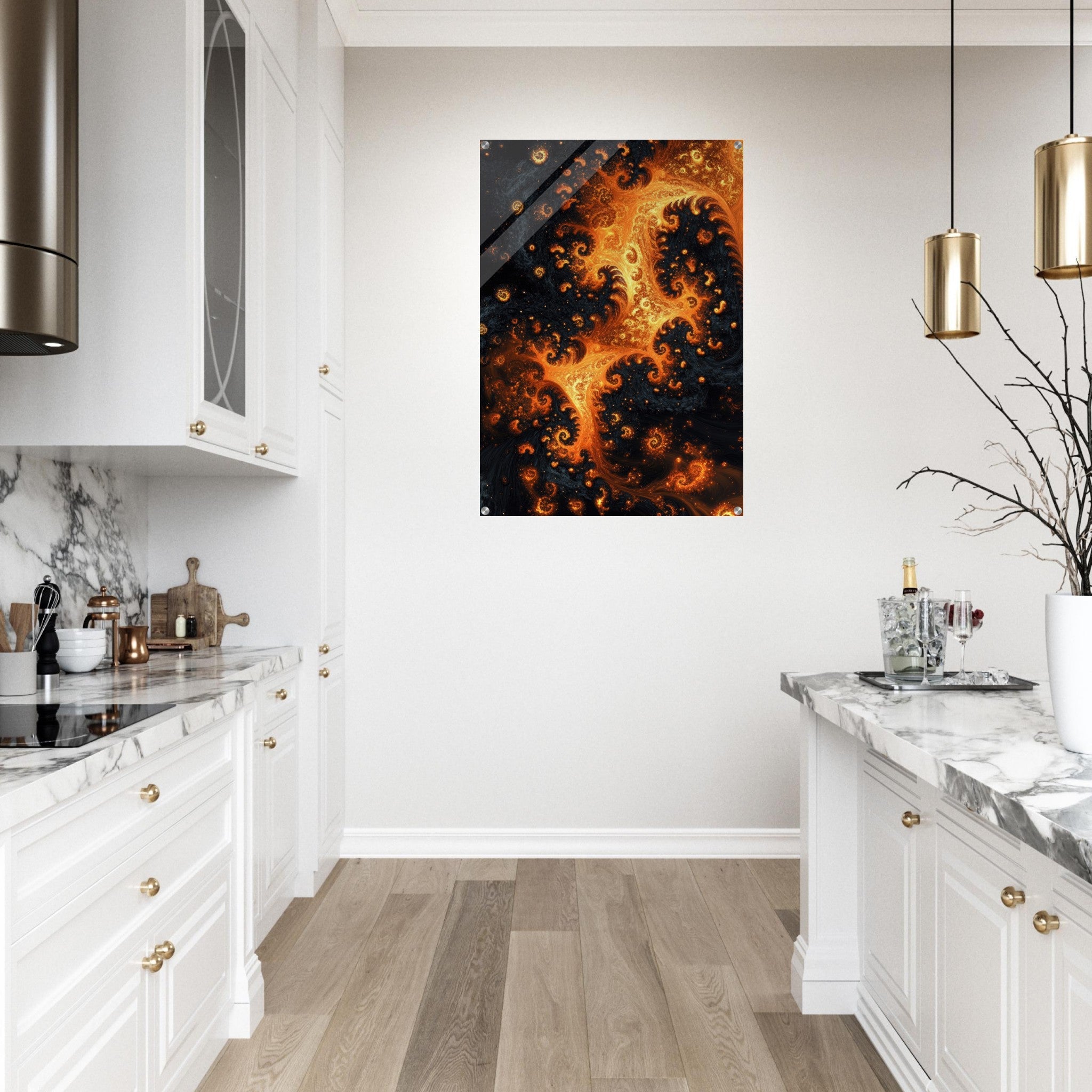 Acrylic Print Portrait - Ember Genesis A volatile burst of molten gold - Ai Art Force
