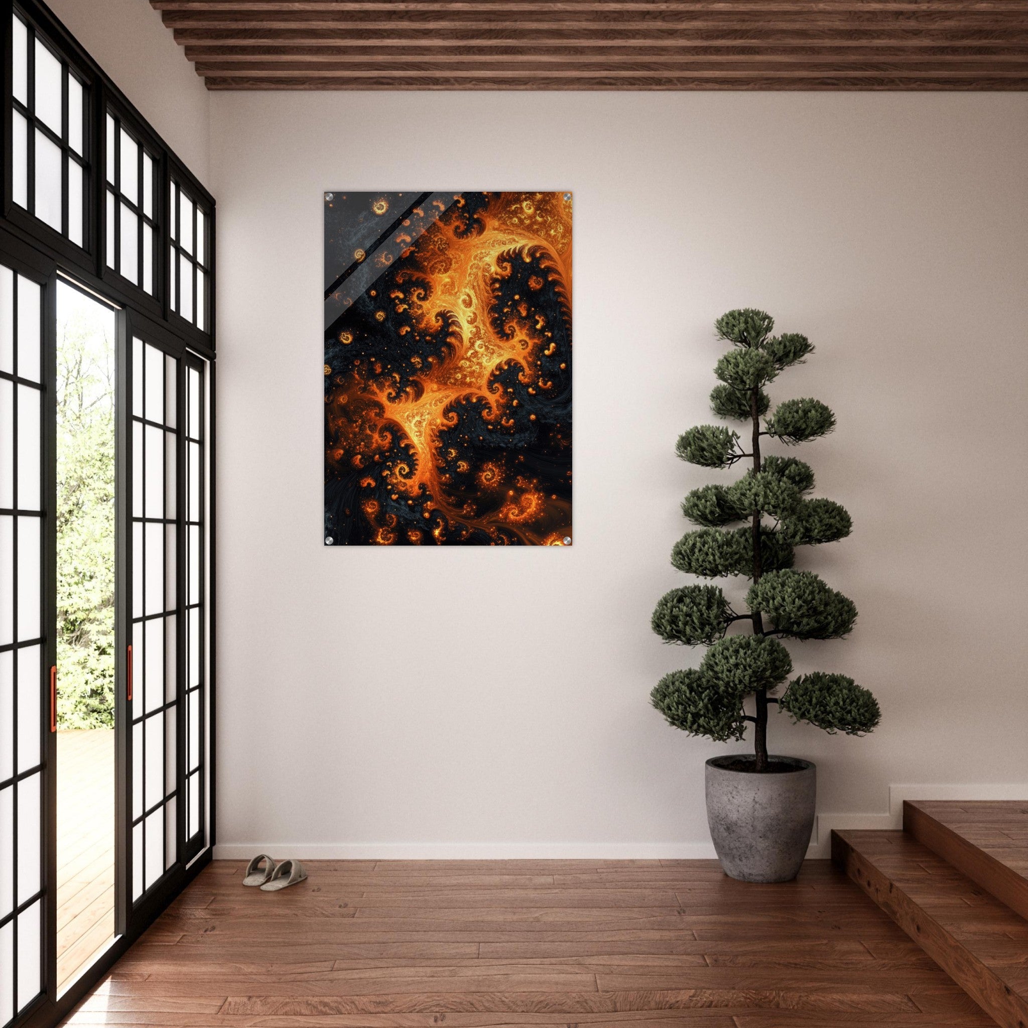Acrylic Print Portrait - Ember Genesis A volatile burst of molten gold - Ai Art Force