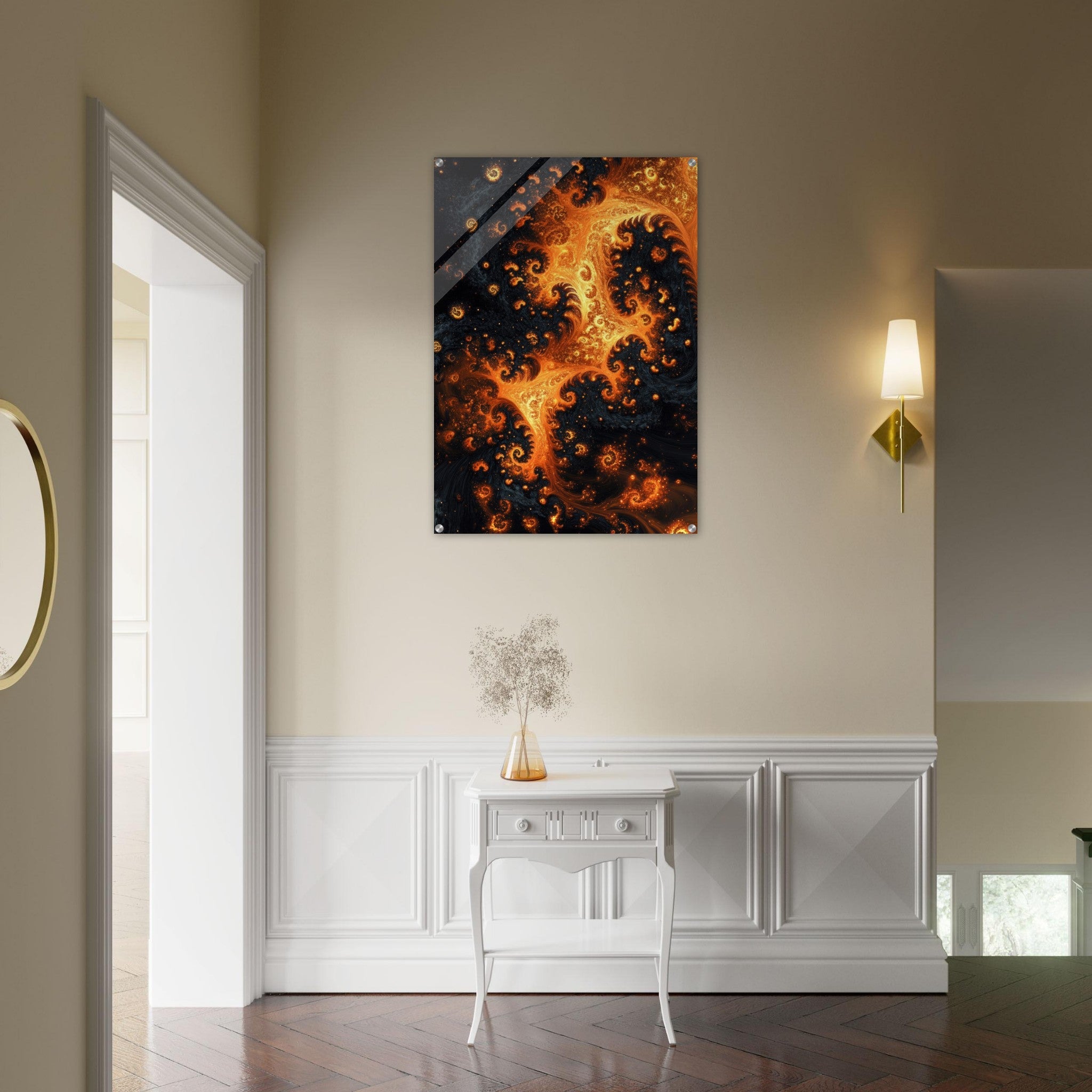 Acrylic Print Portrait - Ember Genesis A volatile burst of molten gold - Ai Art Force