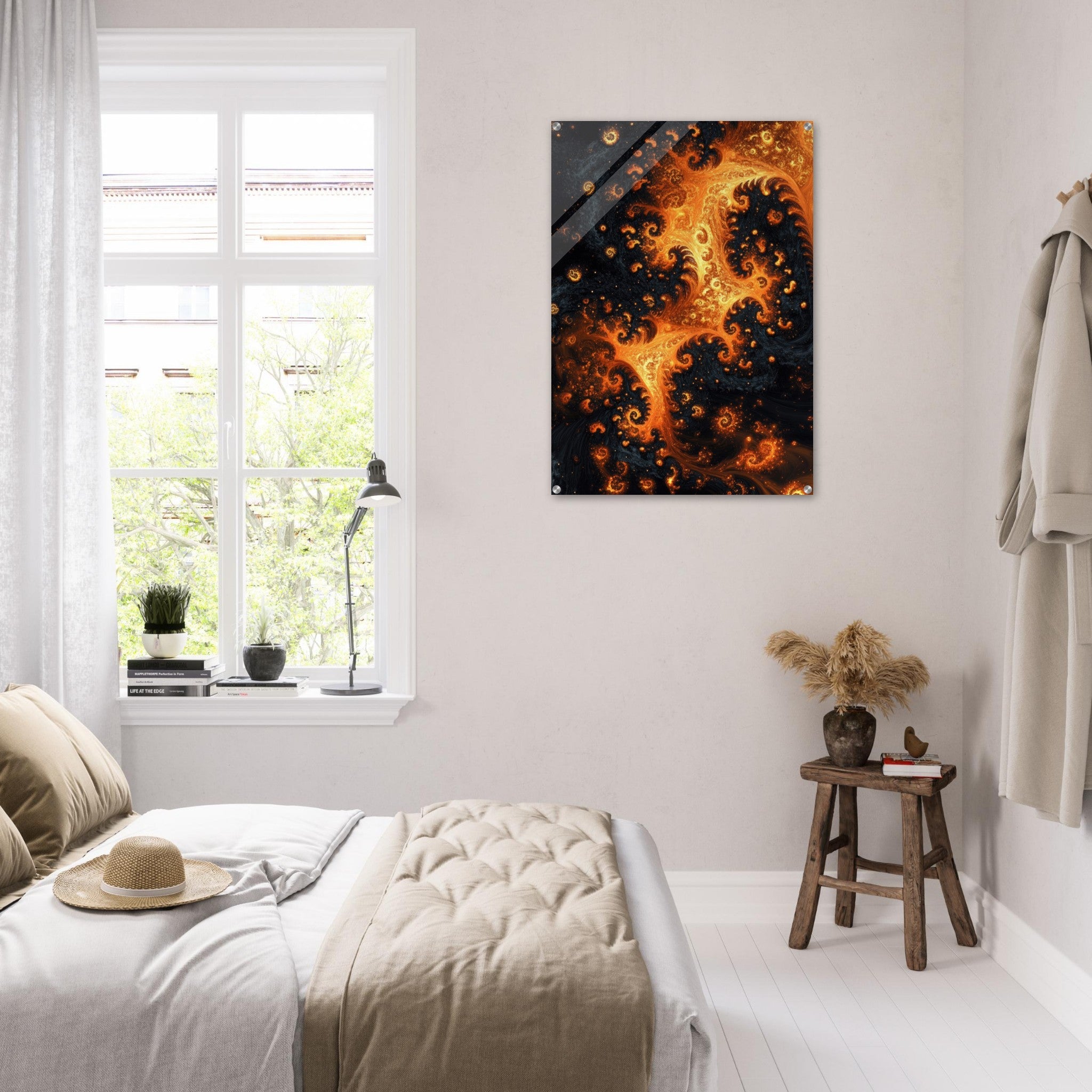 Acrylic Print Portrait - Ember Genesis A volatile burst of molten gold - Ai Art Force