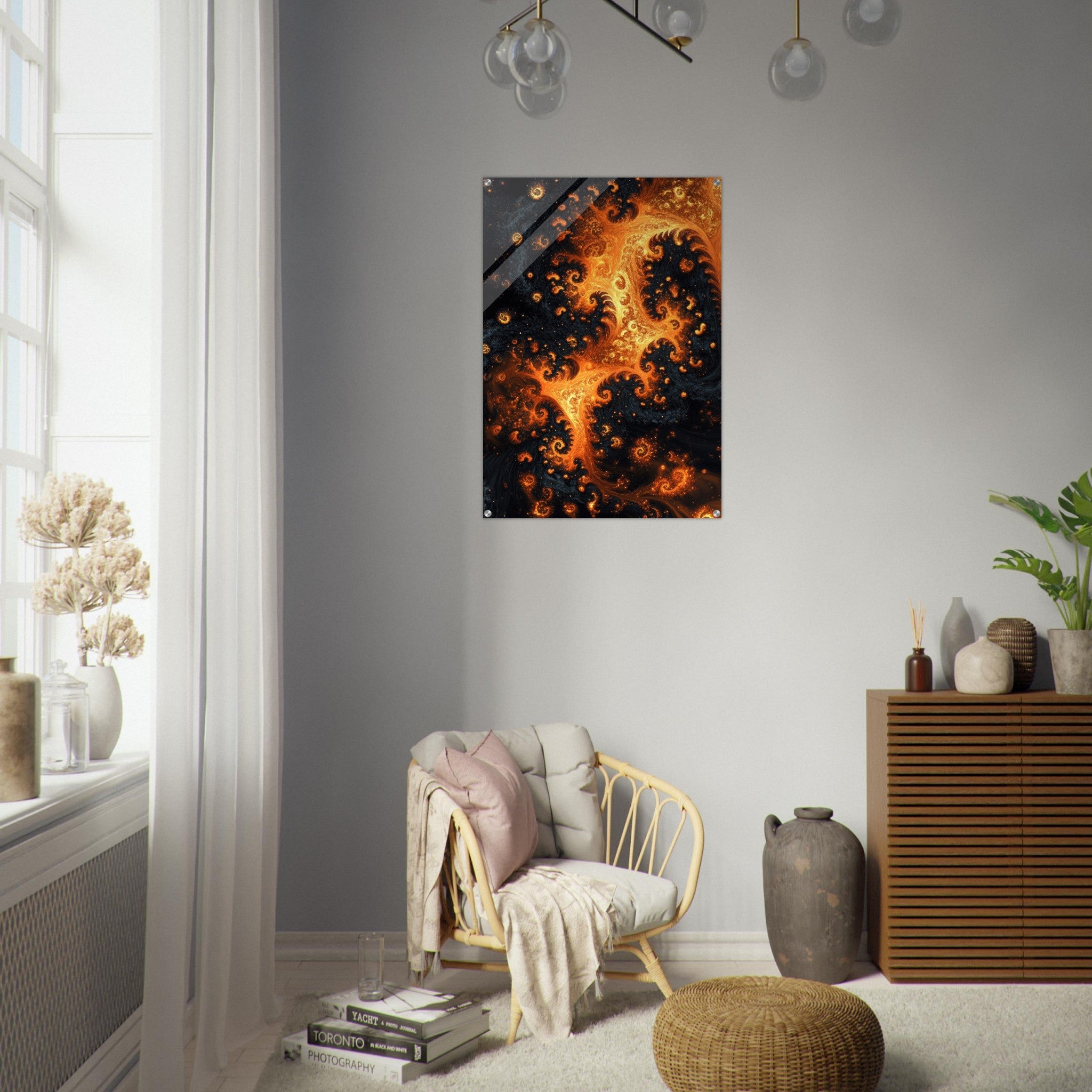 Acrylic Print Portrait - Ember Genesis A volatile burst of molten gold - Ai Art Force