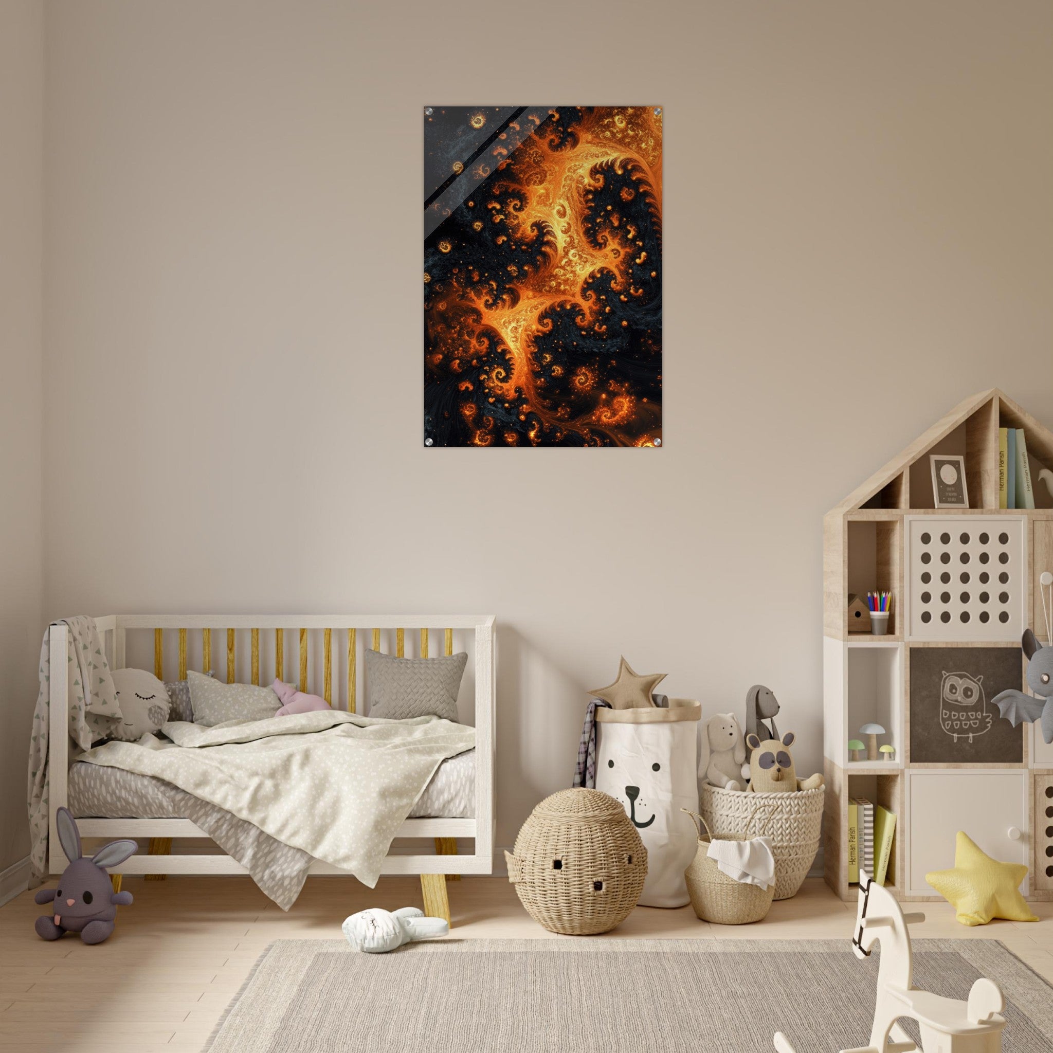 Acrylic Print Portrait - Ember Genesis A volatile burst of molten gold - Ai Art Force