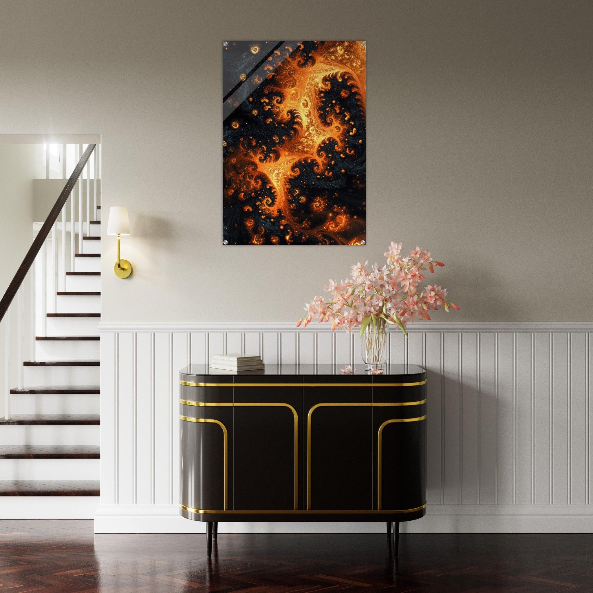 Acrylic Print Portrait - Ember Genesis A volatile burst of molten gold - Ai Art Force