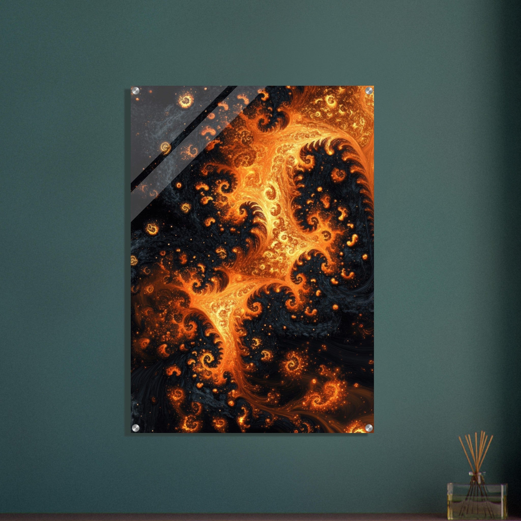 Acrylic Print Portrait - Ember Genesis A volatile burst of molten gold - Ai Art Force