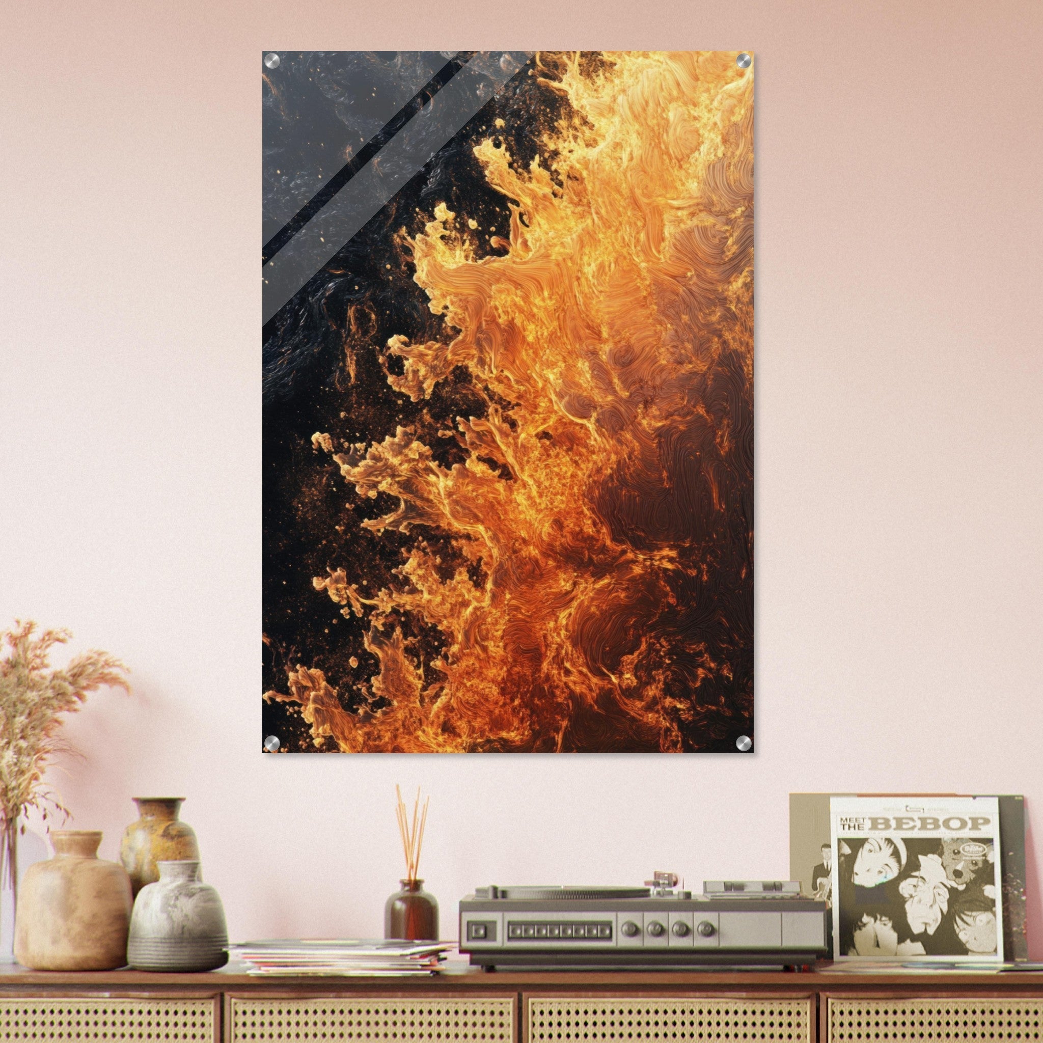 Acrylic Print Portrait - Ember Genesis A volatile burst of molten gold 7 - Ai Art Force