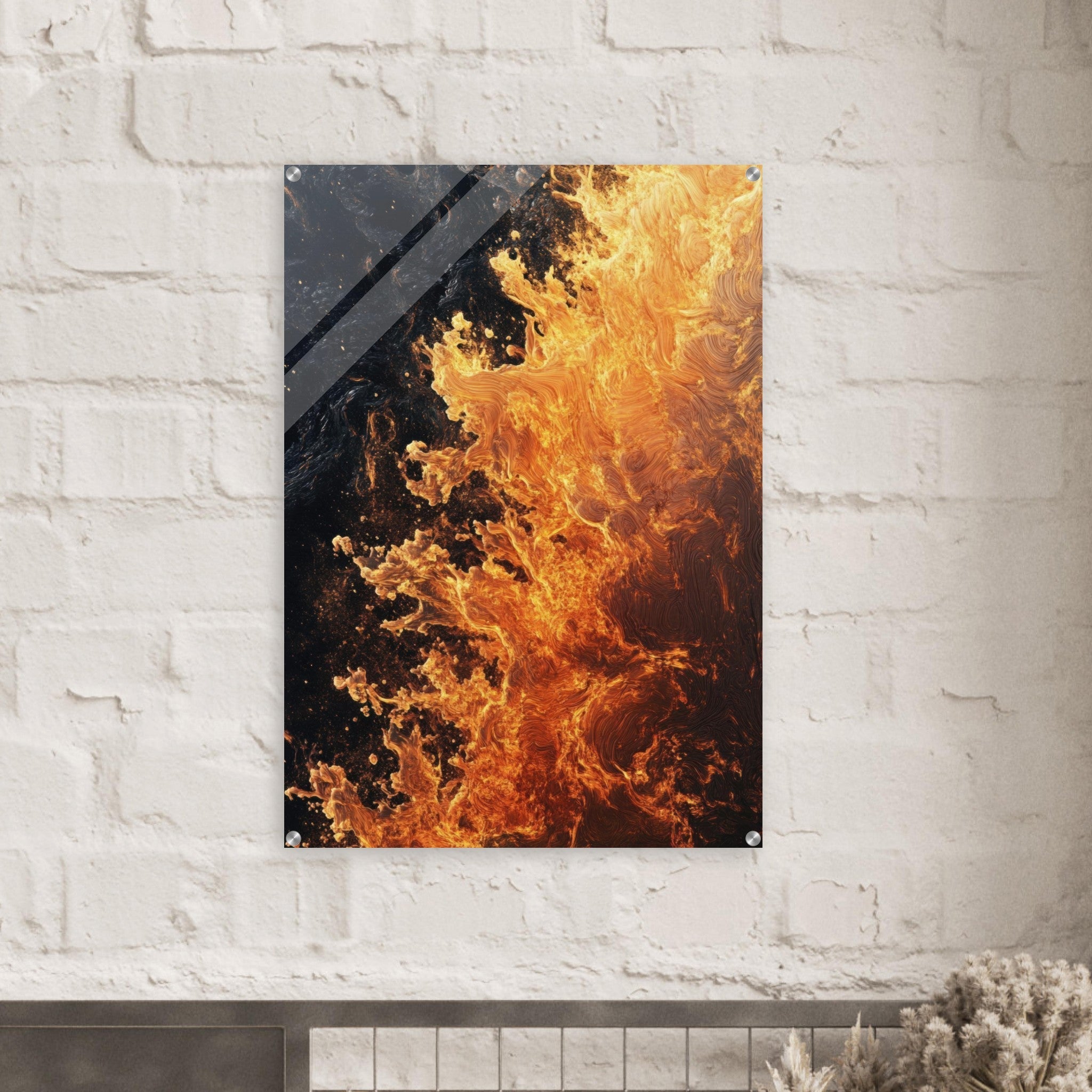 Acrylic Print Portrait - Ember Genesis A volatile burst of molten gold 7 - Ai Art Force