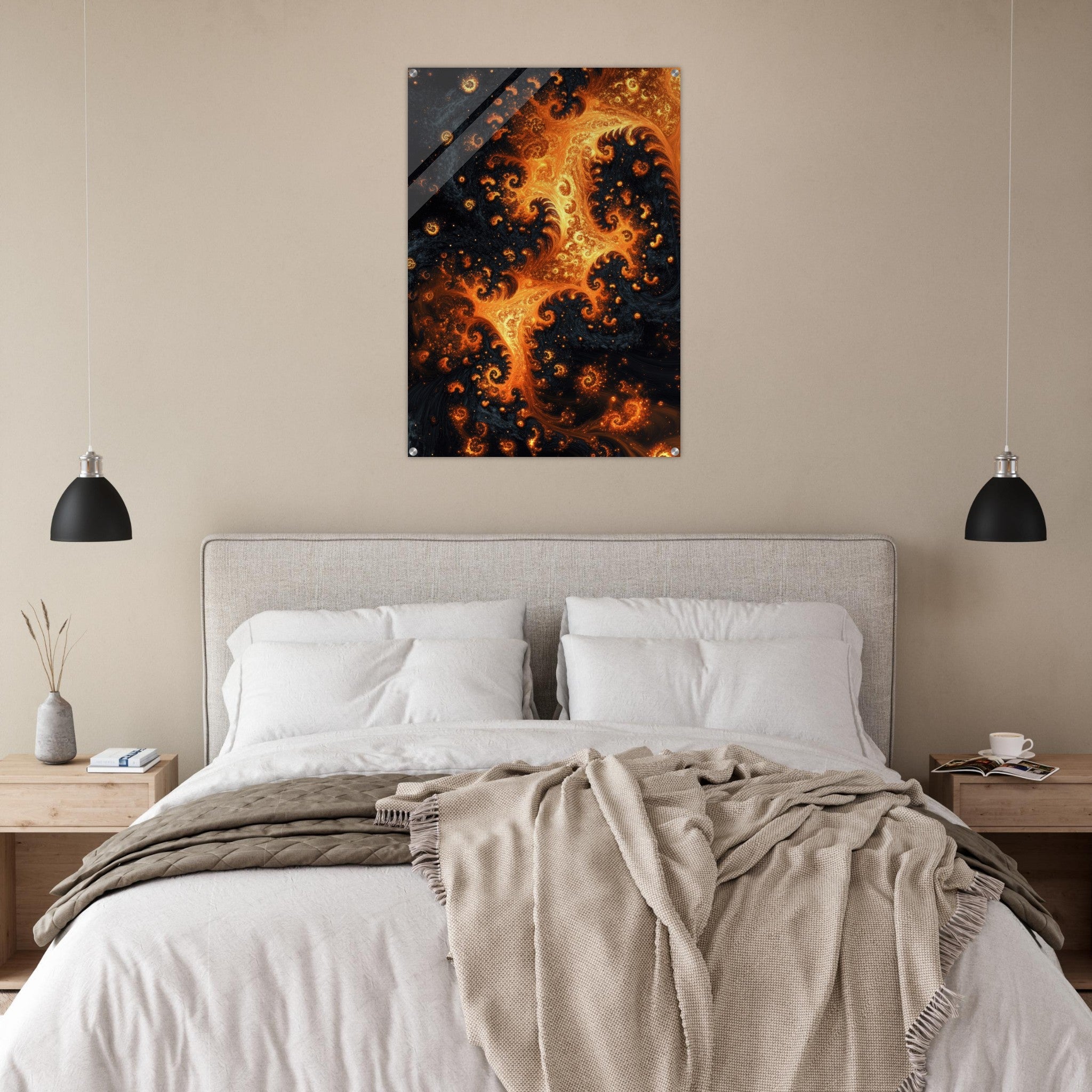 Acrylic Print Portrait - Ember Genesis A volatile burst of molten gold - Ai Art Force