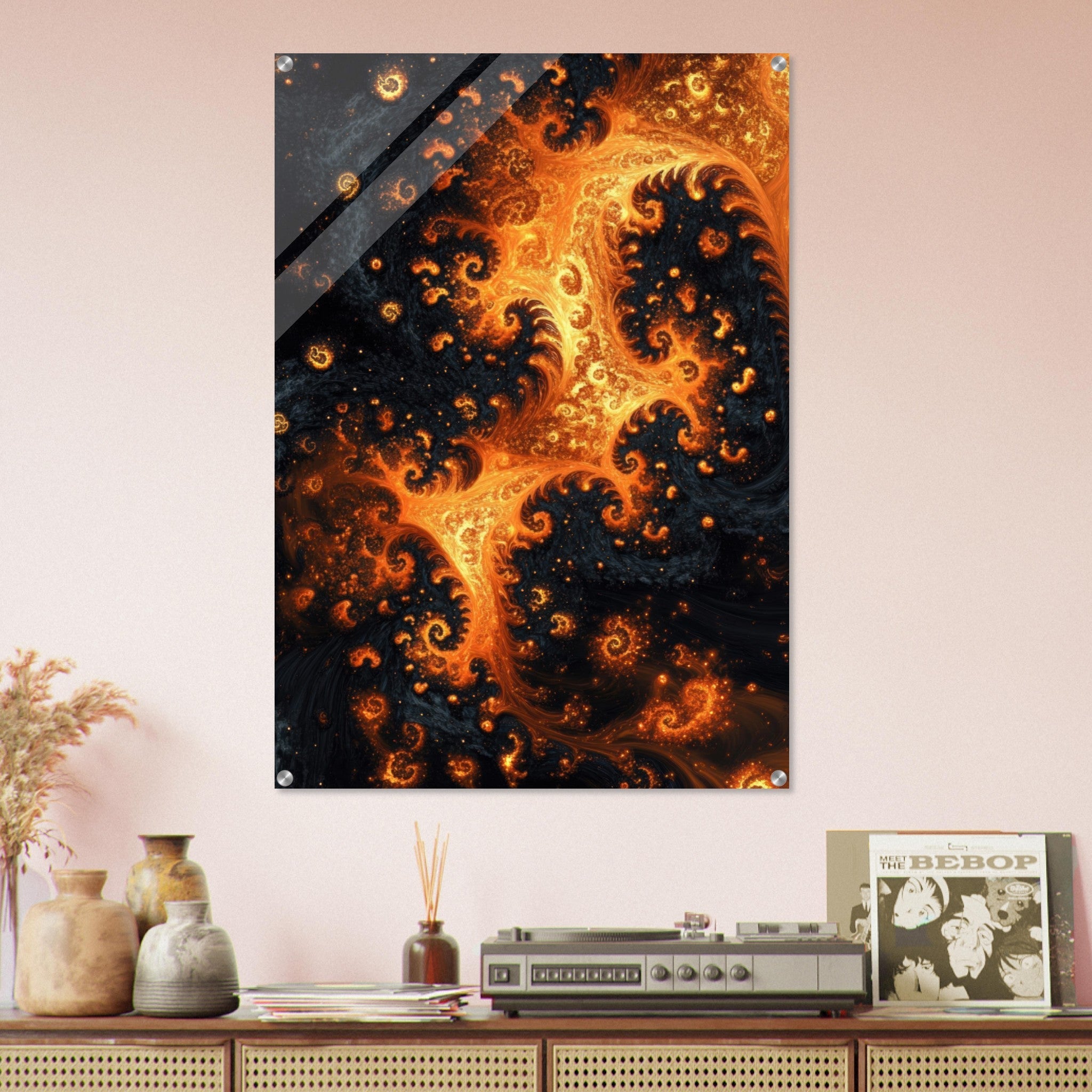 Acrylic Print Portrait - Ember Genesis A volatile burst of molten gold - Ai Art Force