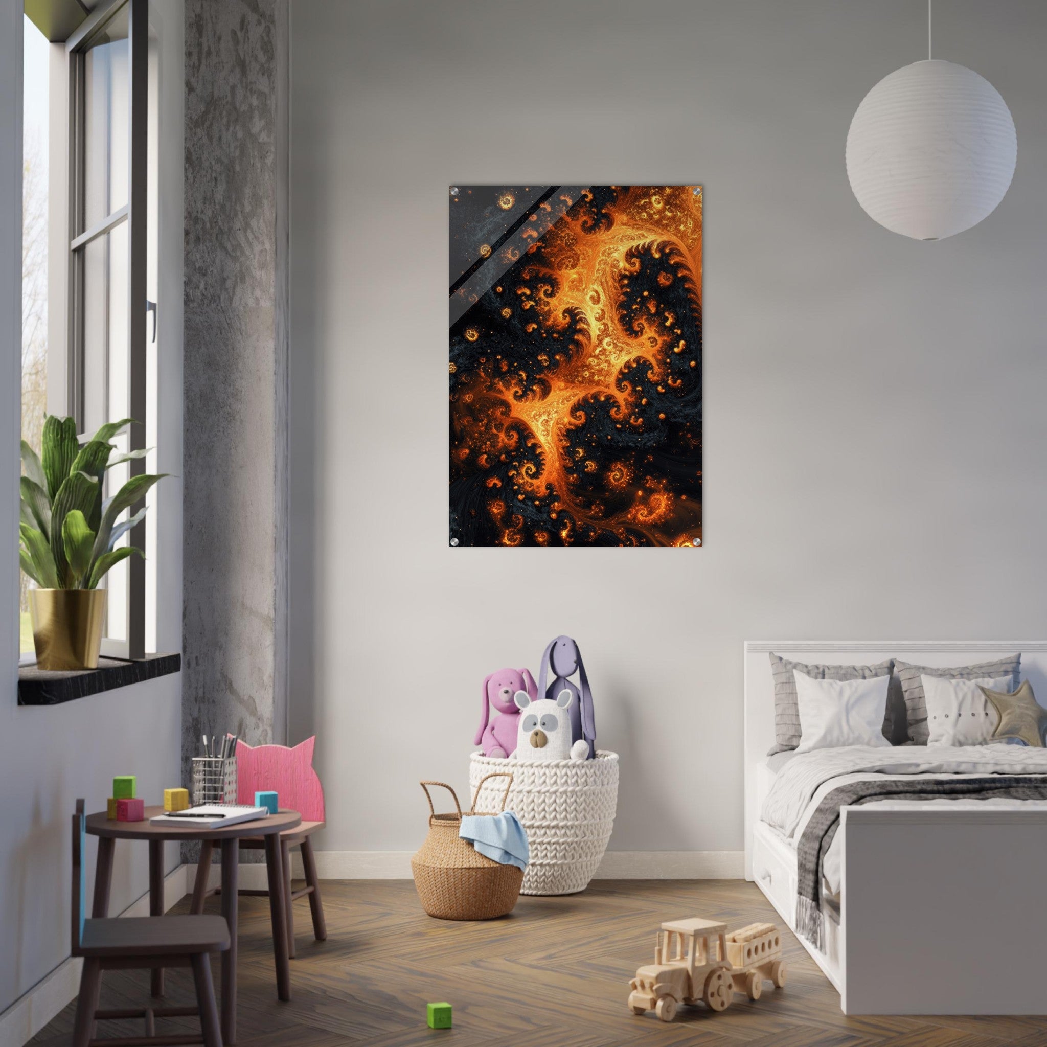 Acrylic Print Portrait - Ember Genesis A volatile burst of molten gold - Ai Art Force