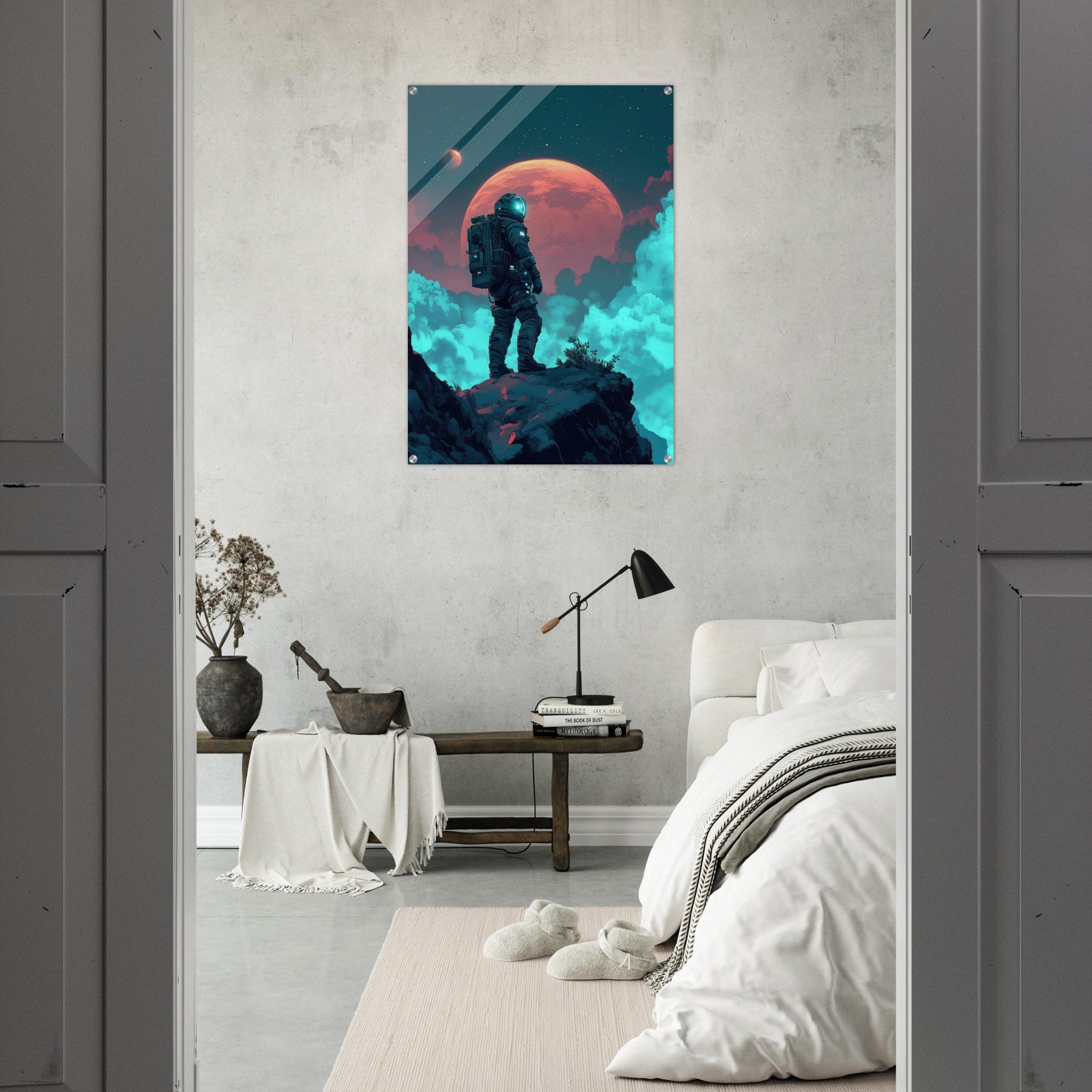 Acrylic Print Portrait - Galactic Explorer in Alien Desert A lone strong 3 - Shop Ai Art WebShop - Digital Art online Store