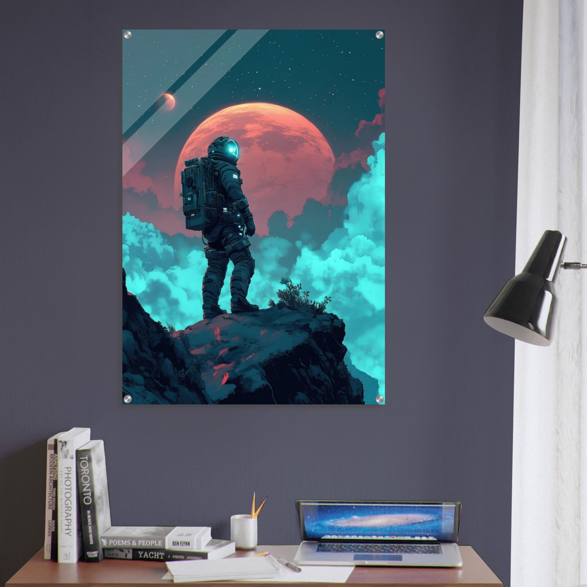 Acrylic Print Portrait - Galactic Explorer in Alien Desert A lone strong 3 - Shop Ai Art WebShop - Digital Art online Store