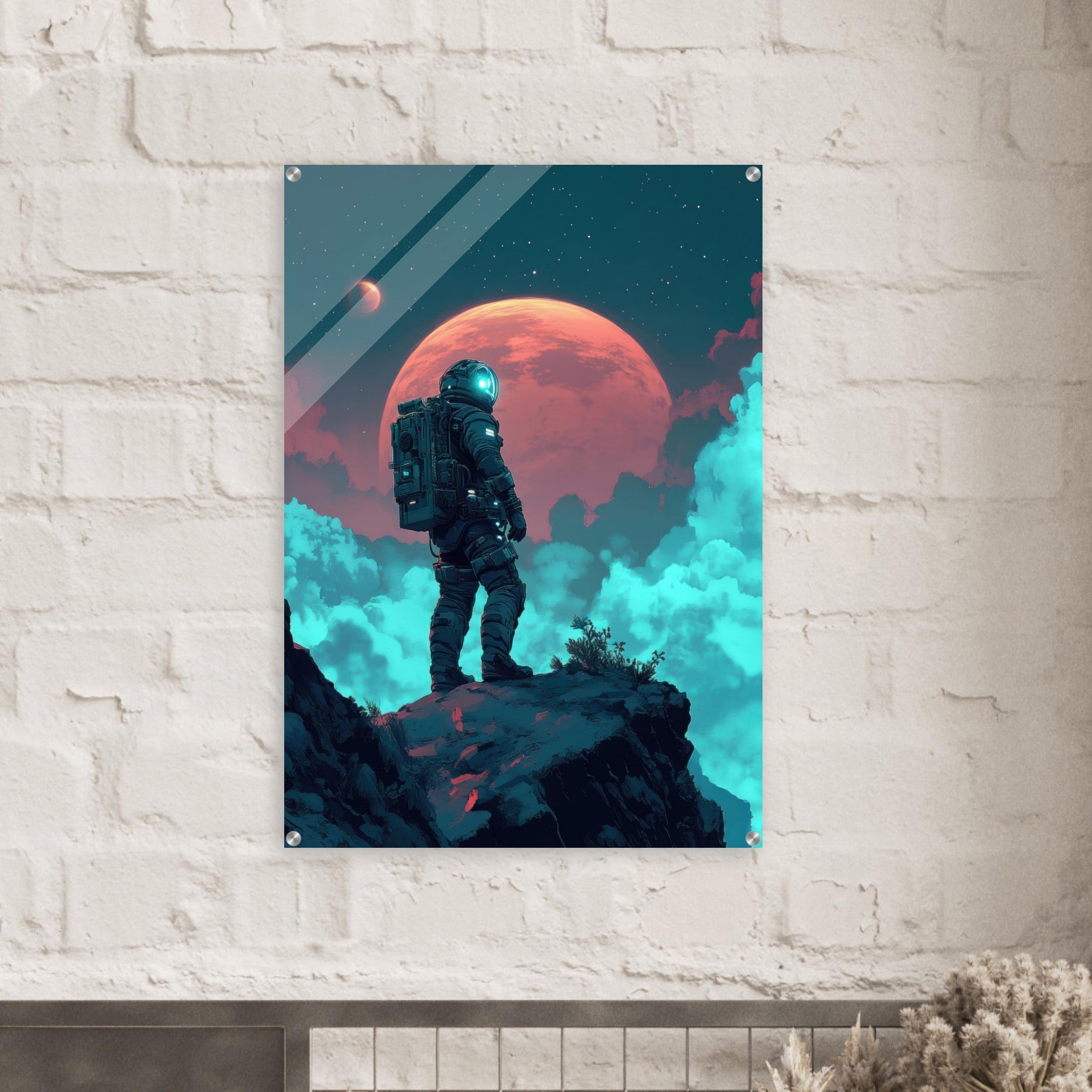 Acrylic Print Portrait - Galactic Explorer in Alien Desert A lone strong 3 - Shop Ai Art WebShop - Digital Art online Store