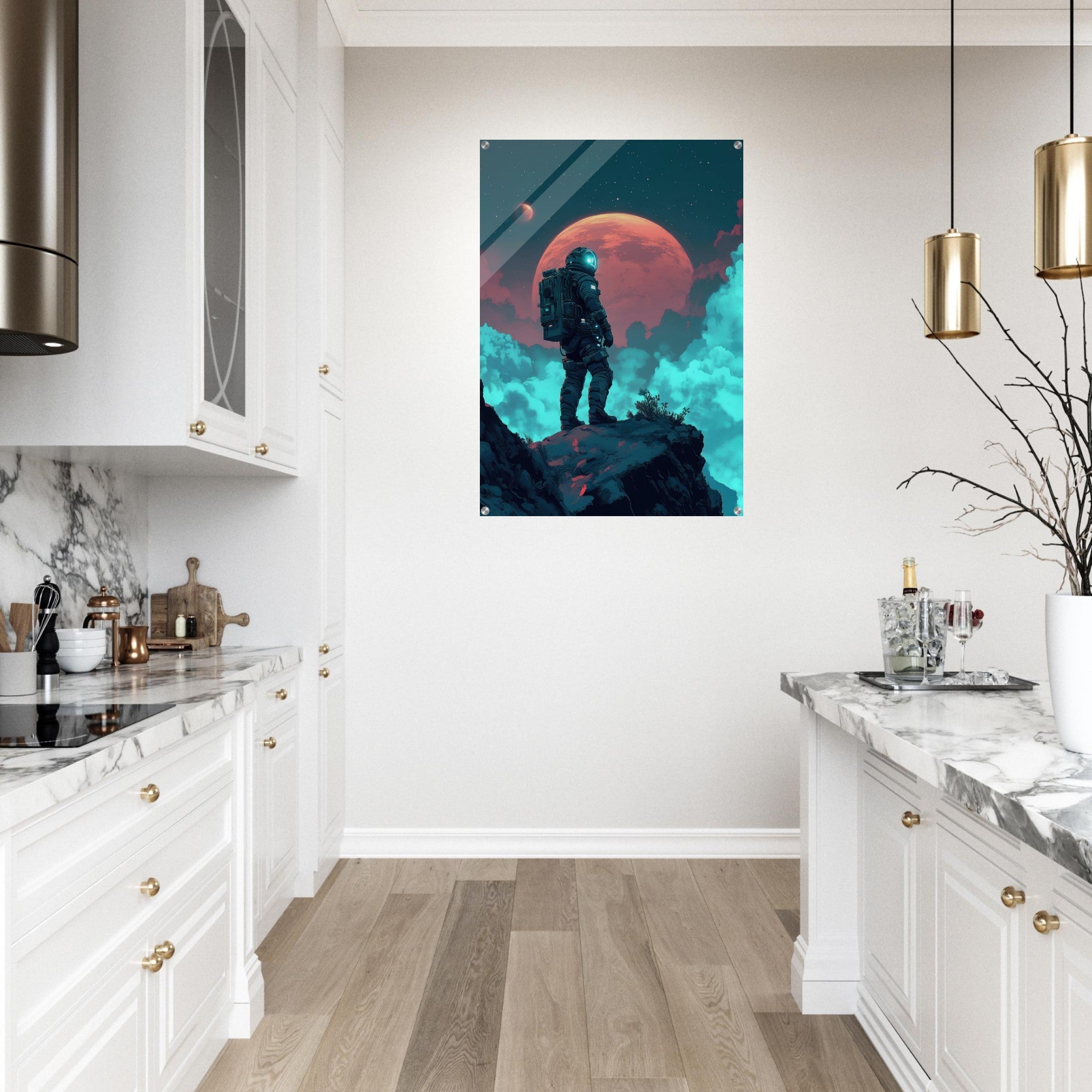 Acrylic Print Portrait - Galactic Explorer in Alien Desert A lone strong 3 - Shop Ai Art WebShop - Digital Art online Store