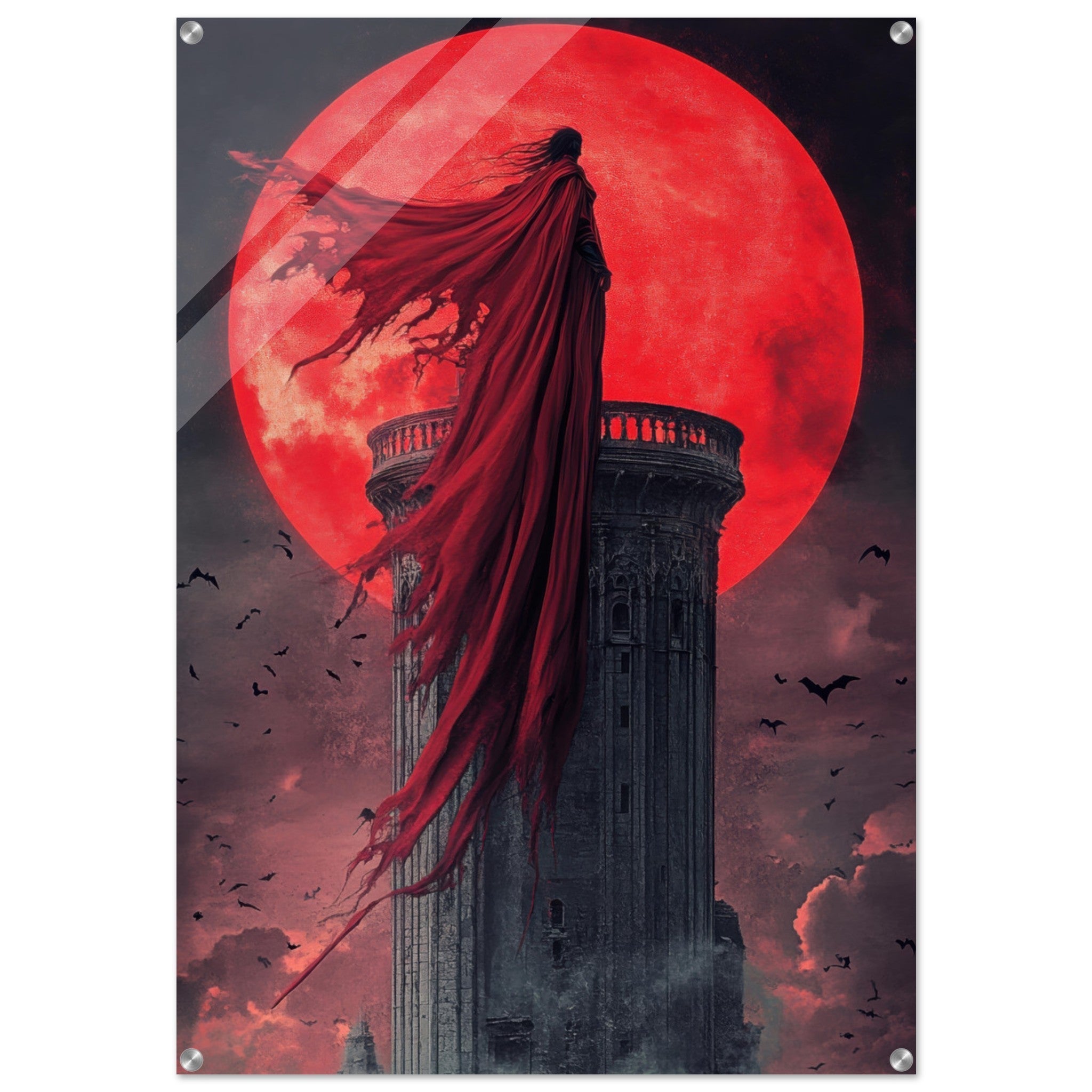 Acrylic Print Portrait - Gothic Vampire Sorcerer in a Moonlit Castle 6 - Ai Art Force