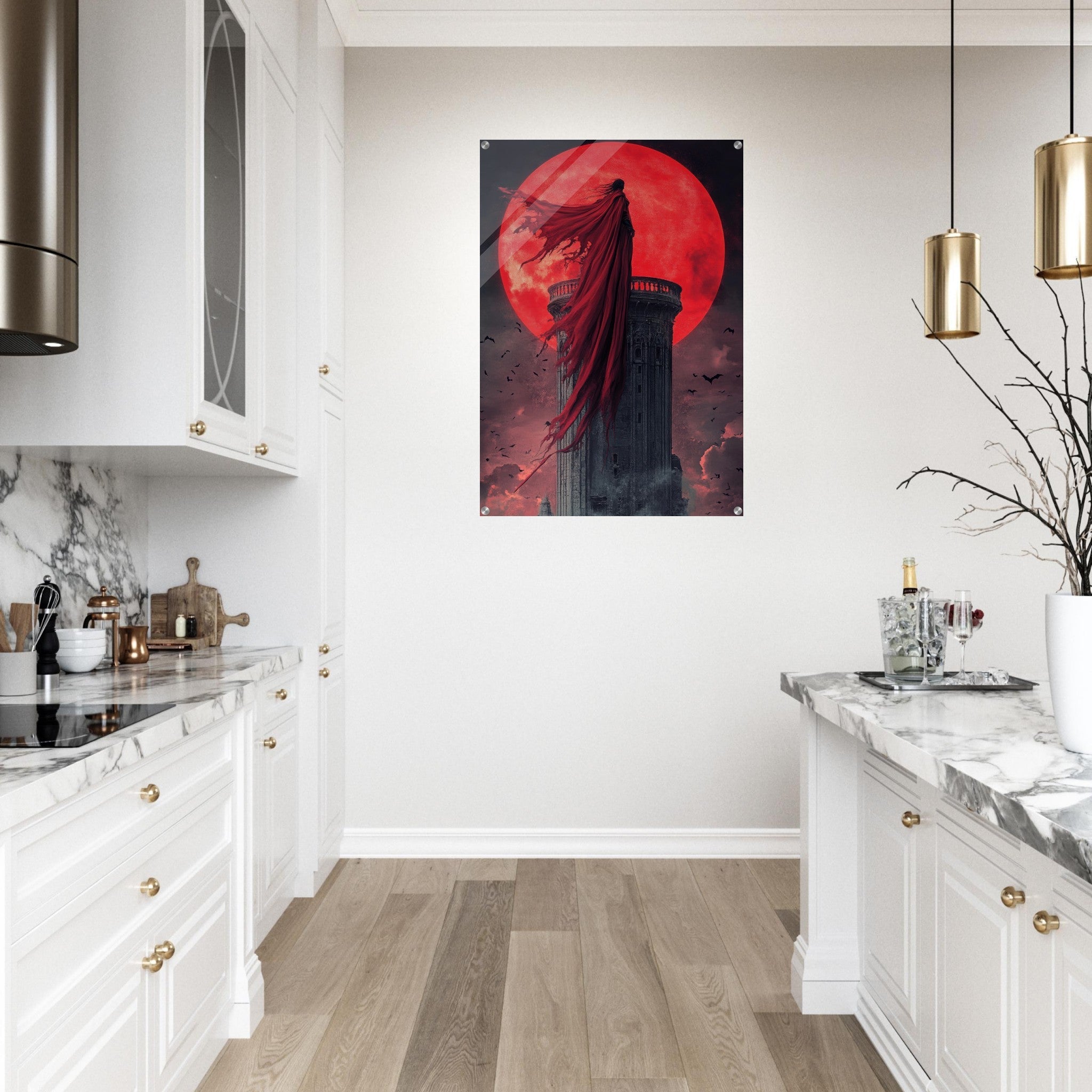 Acrylic Print Portrait - Gothic Vampire Sorcerer in a Moonlit Castle 6 - Ai Art Force