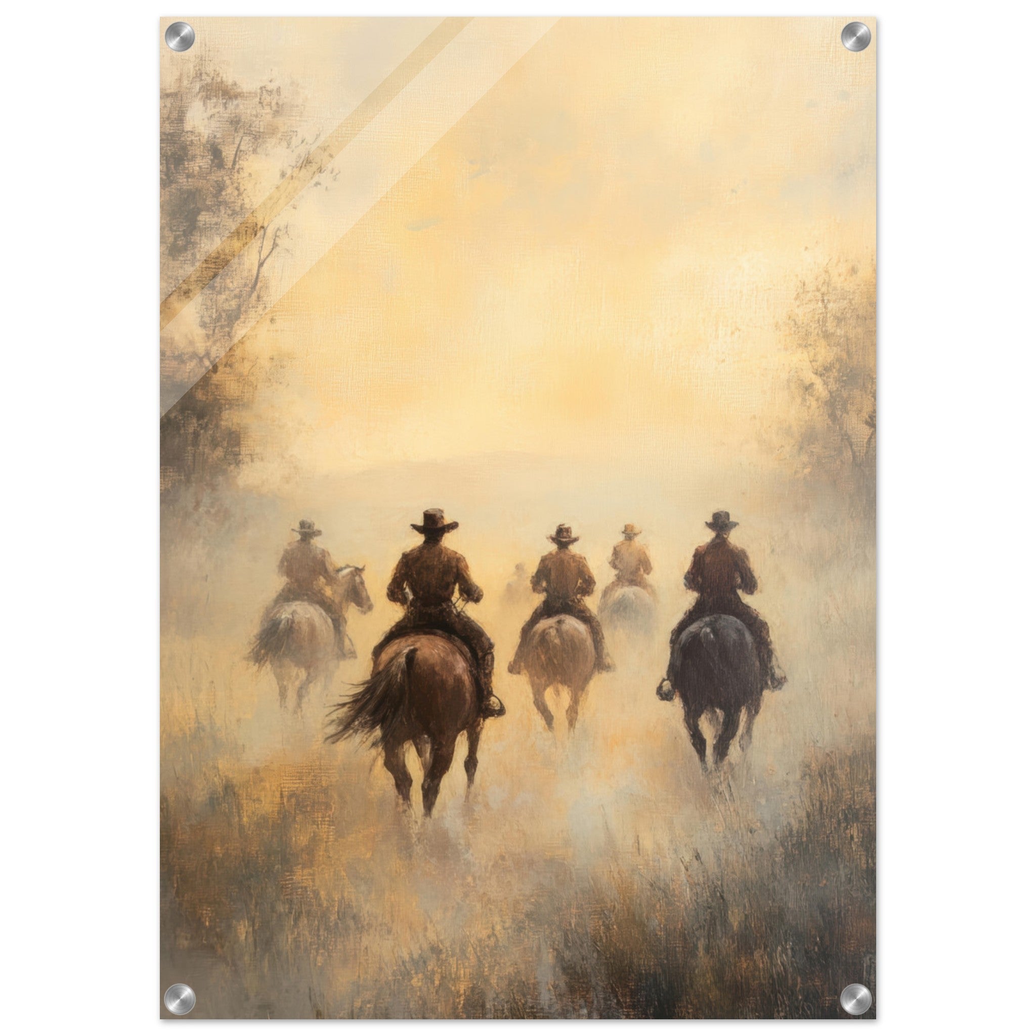 Acrylic Print Portrait - Horse Riders in the Morning Mist A group of else - Ai Art Force