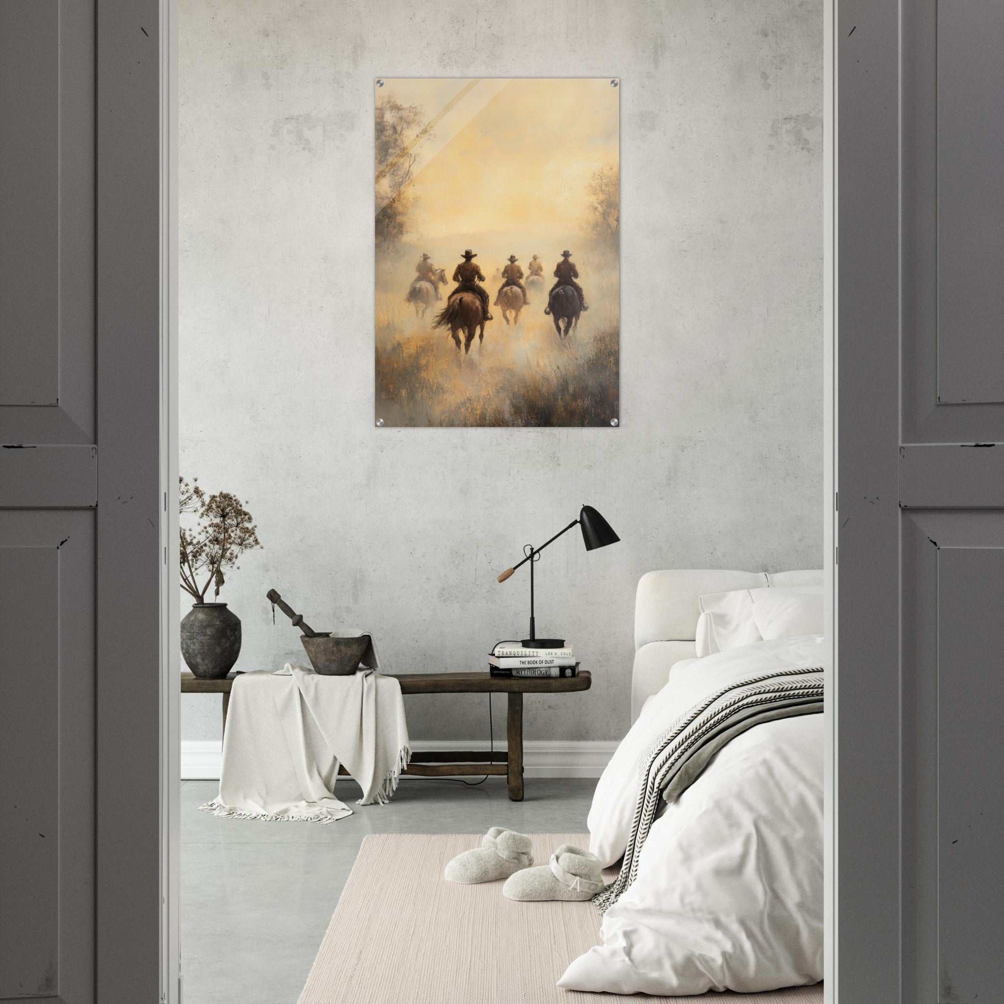 Acrylic Print Portrait - Horse Riders in the Morning Mist A group of else - Ai Art Force