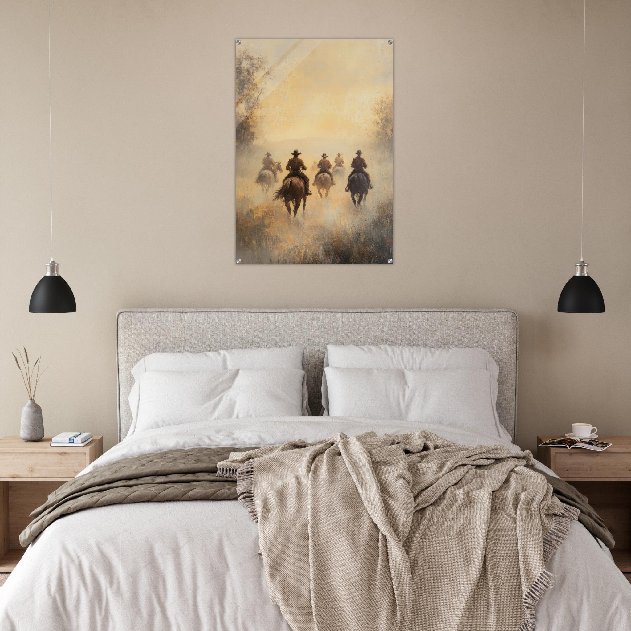 Acrylic Print Portrait - Horse Riders in the Morning Mist A group of else - Ai Art Force