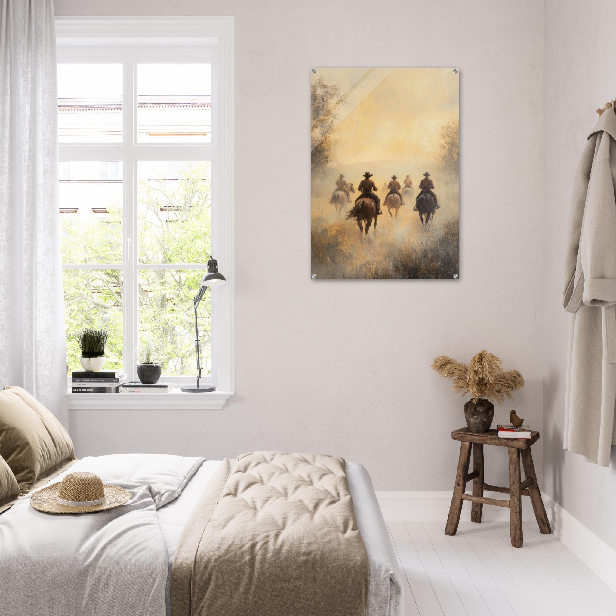 Acrylic Print Portrait - Horse Riders in the Morning Mist A group of else - Ai Art Force