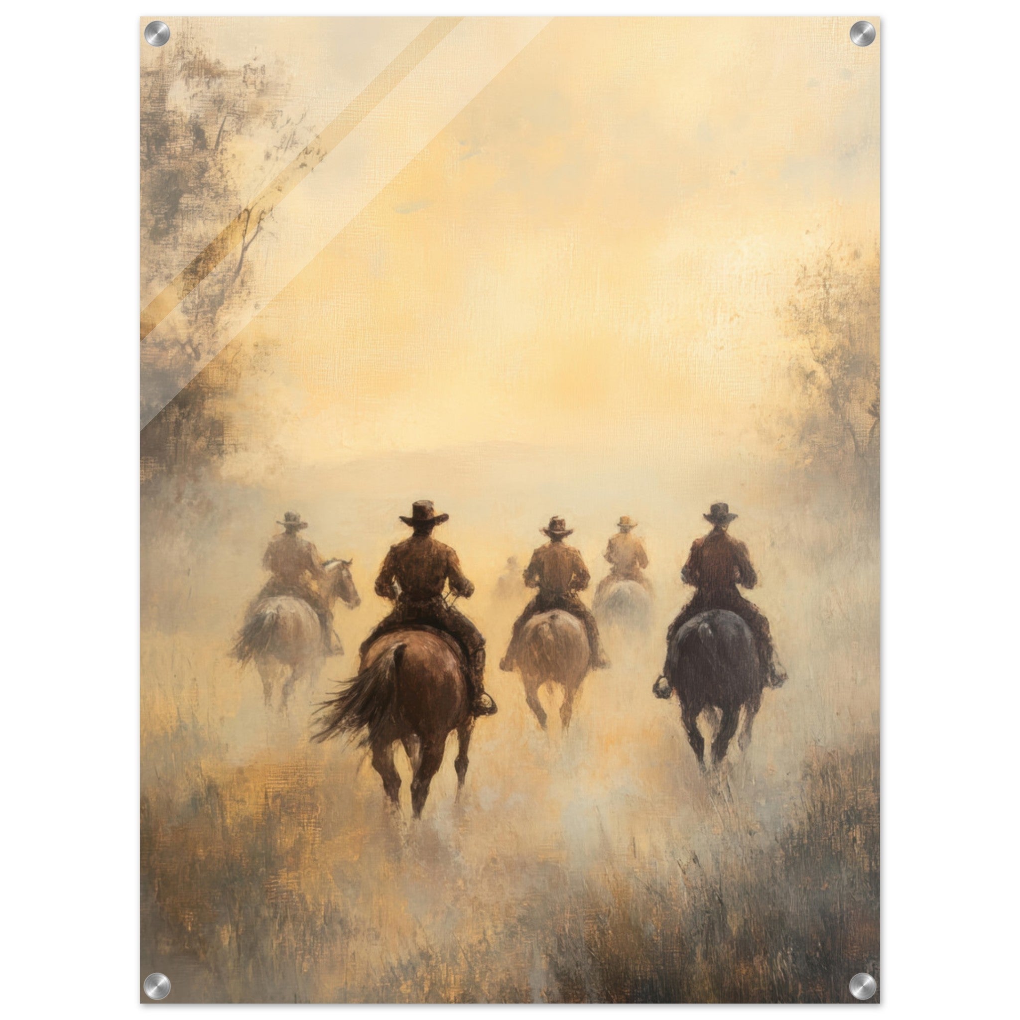 Acrylic Print Portrait - Horse Riders in the Morning Mist A group of else - Ai Art Force