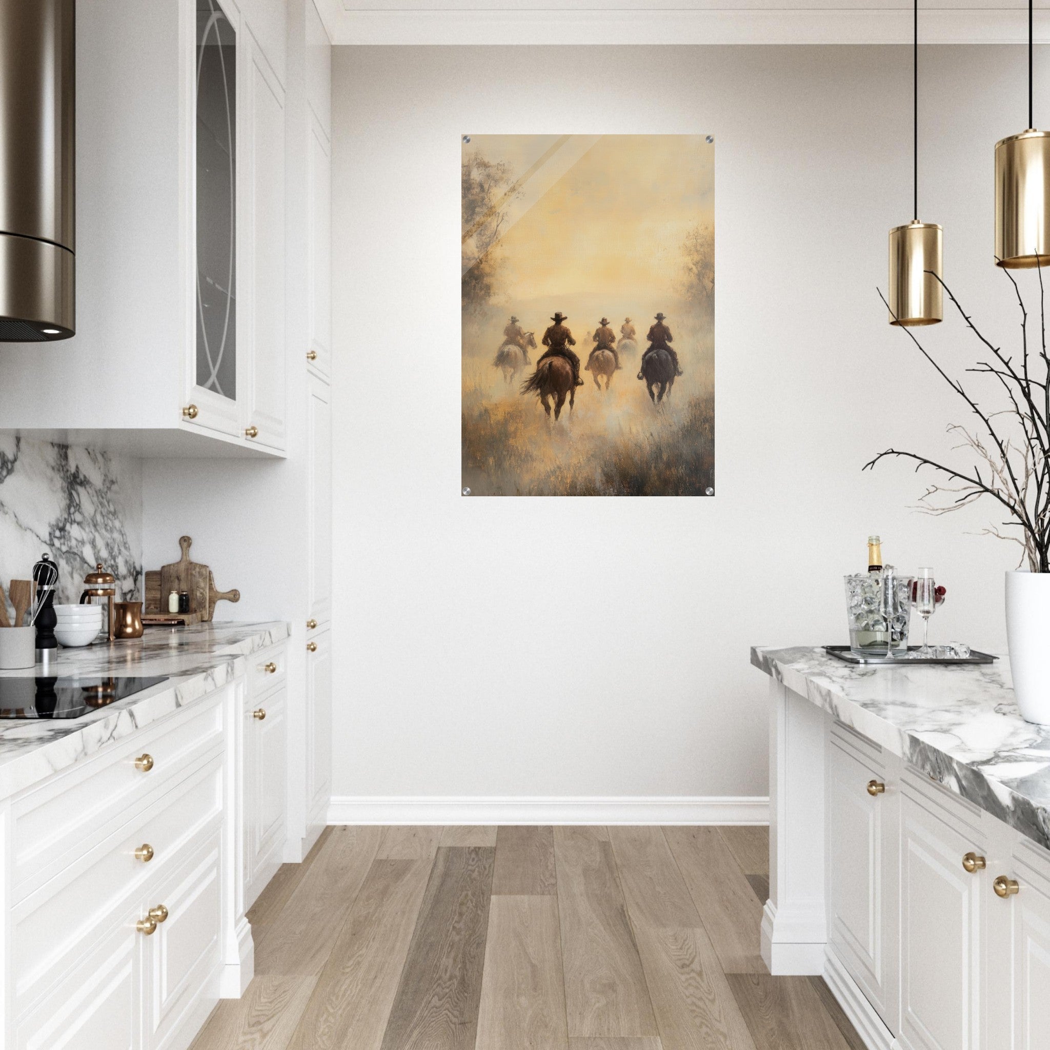 Acrylic Print Portrait - Horse Riders in the Morning Mist A group of else - Ai Art Force