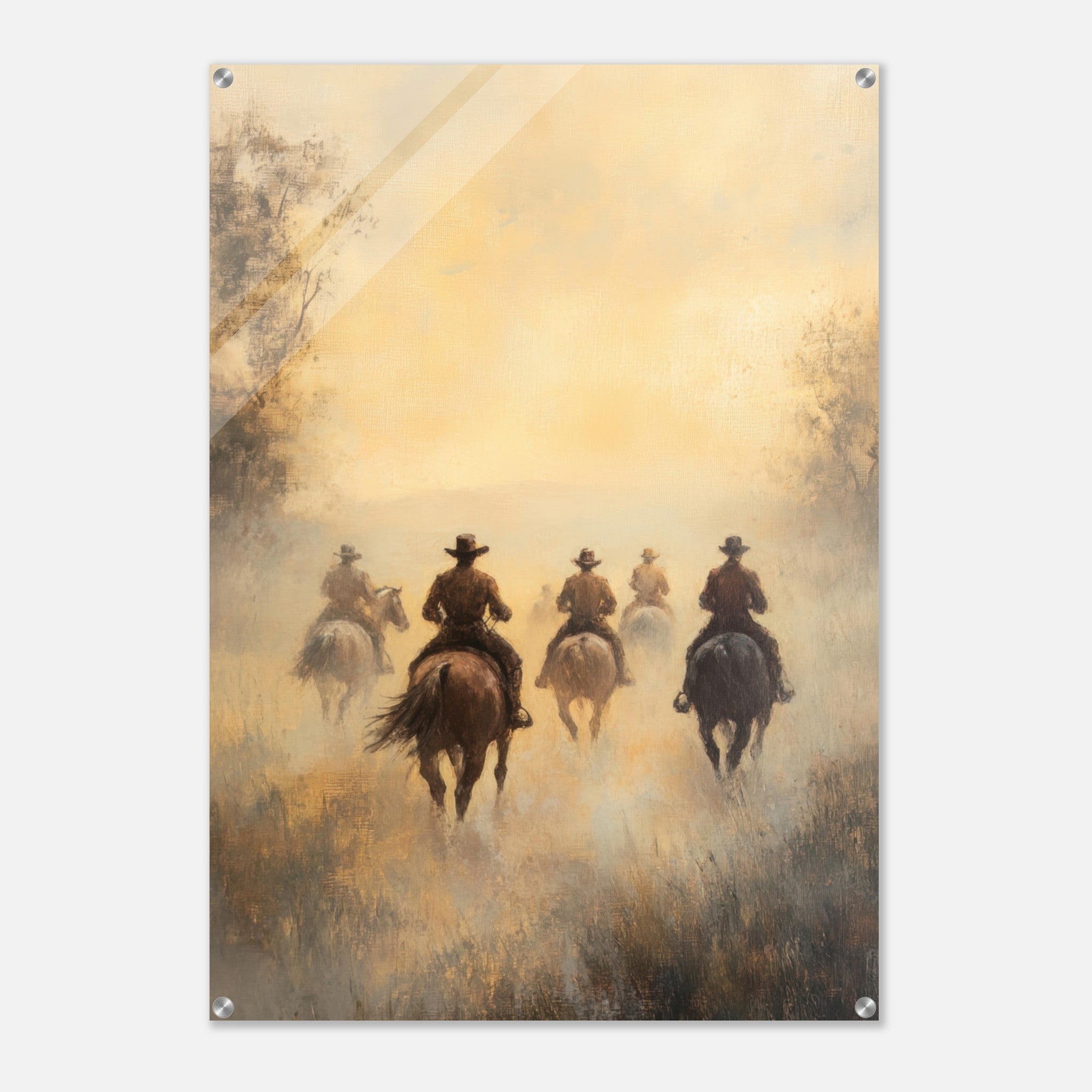 Acrylic Print Portrait - Horse Riders in the Morning Mist A group of else - Ai Art Force