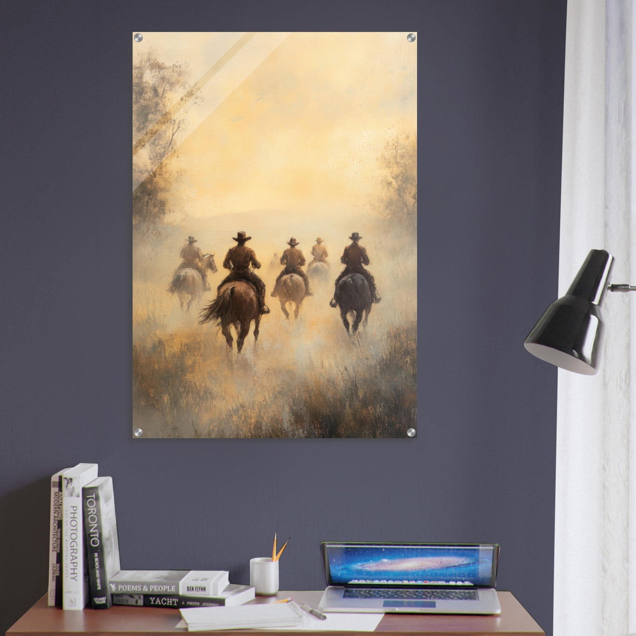 Acrylic Print Portrait - Horse Riders in the Morning Mist A group of else - Ai Art Force