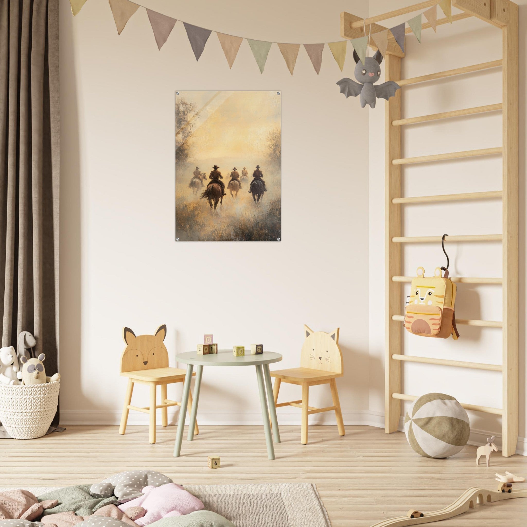 Acrylic Print Portrait - Horse Riders in the Morning Mist A group of else - Ai Art Force