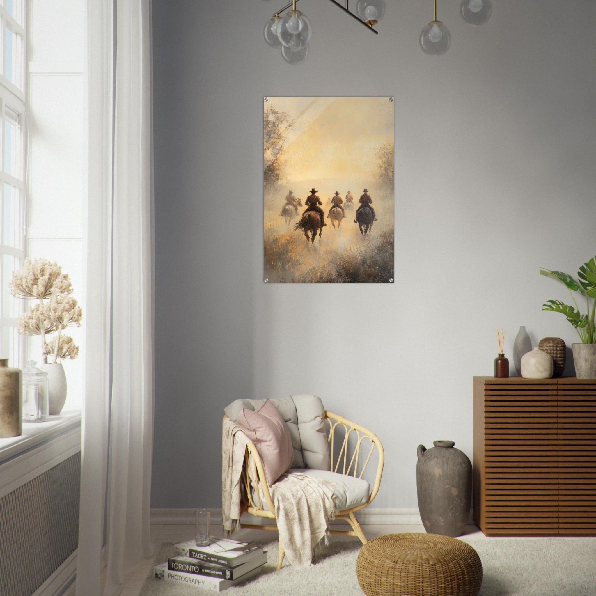 Acrylic Print Portrait - Horse Riders in the Morning Mist A group of else - Ai Art Force