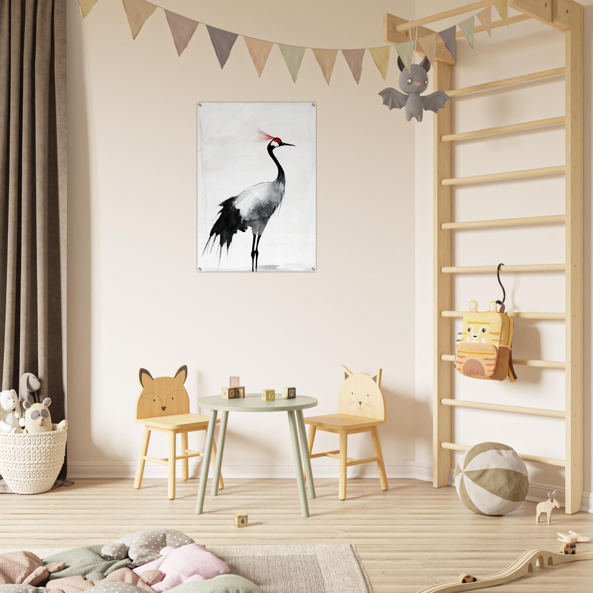 Acrylic Print Portrait - Japanese Ink Wash Painting of a Crane A graceful 2 - Shop Ai Art WebShop - Digital Art online Store