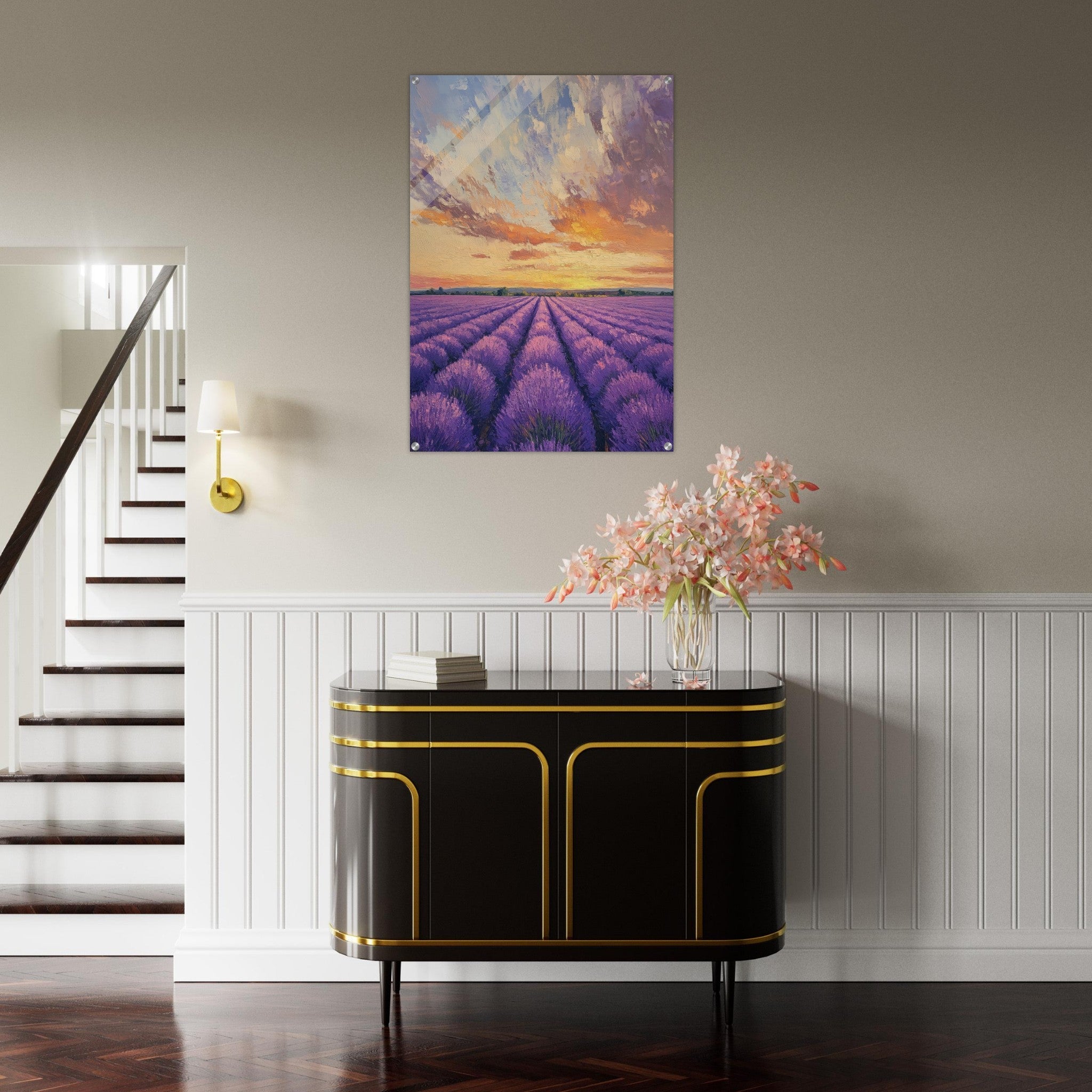 Acrylic Print Portrait - Lavender Fields at Sunset A mesmerizing view - Shop Ai Art WebShop - Digital Art online Store