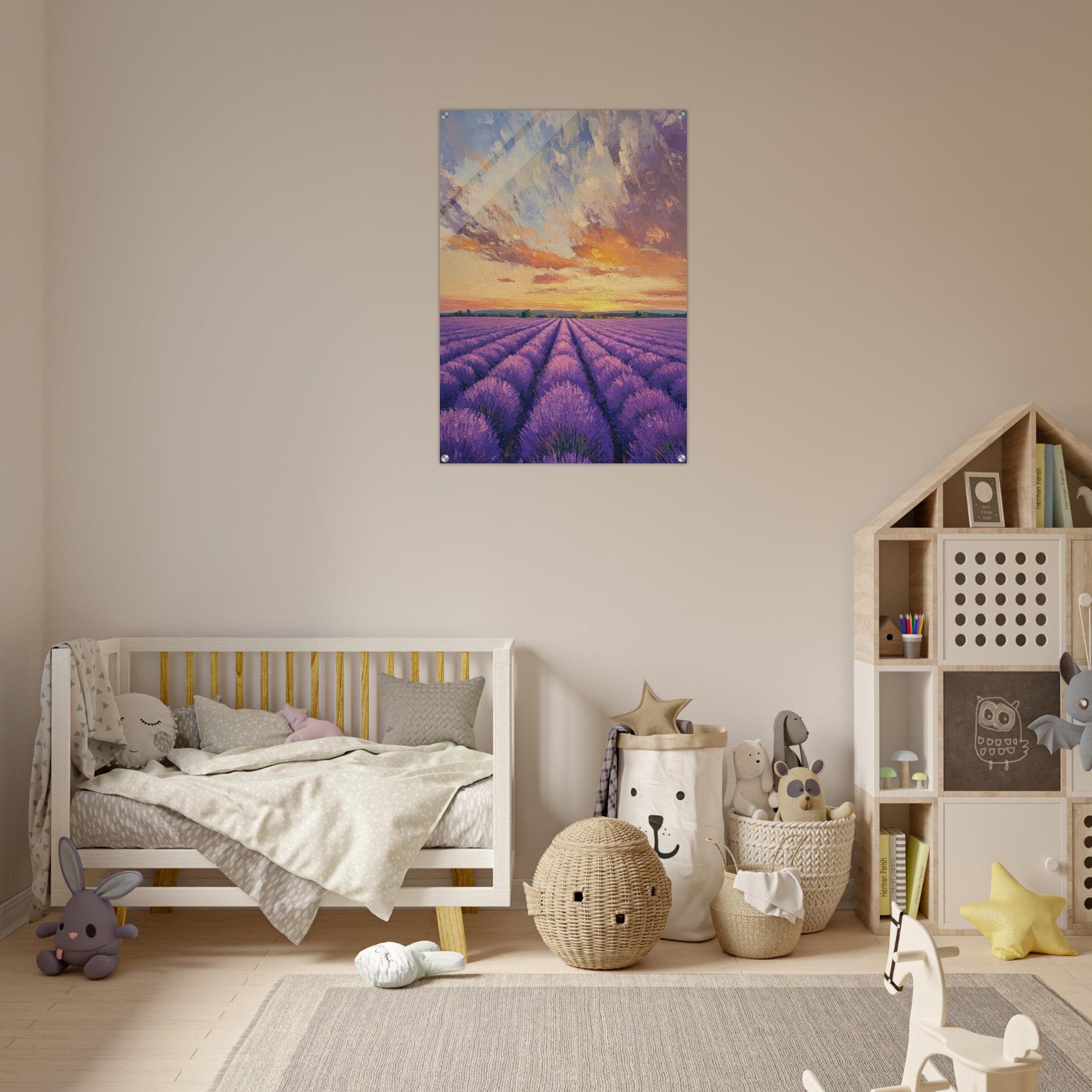 Acrylic Print Portrait - Lavender Fields at Sunset A mesmerizing view - Shop Ai Art WebShop - Digital Art online Store