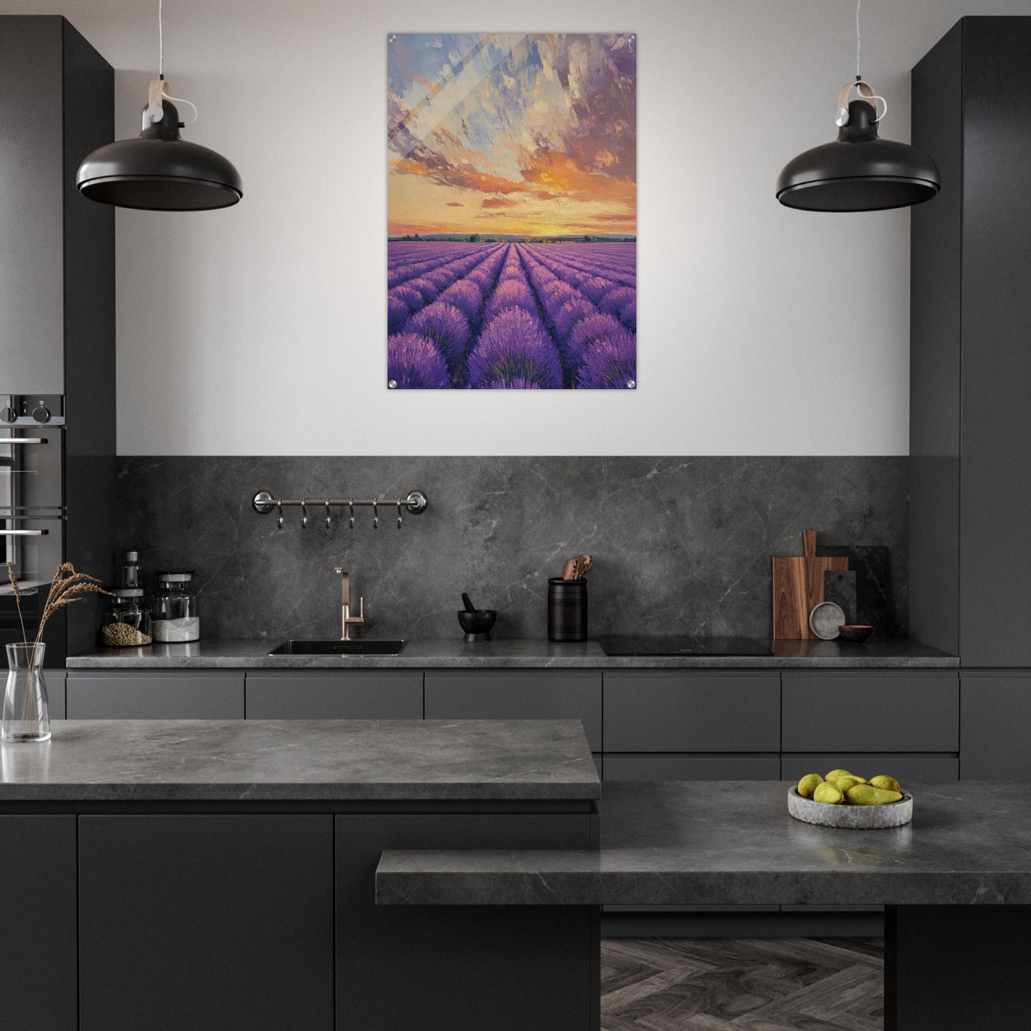 Acrylic Print Portrait - Lavender Fields at Sunset A mesmerizing view - Shop Ai Art WebShop - Digital Art online Store