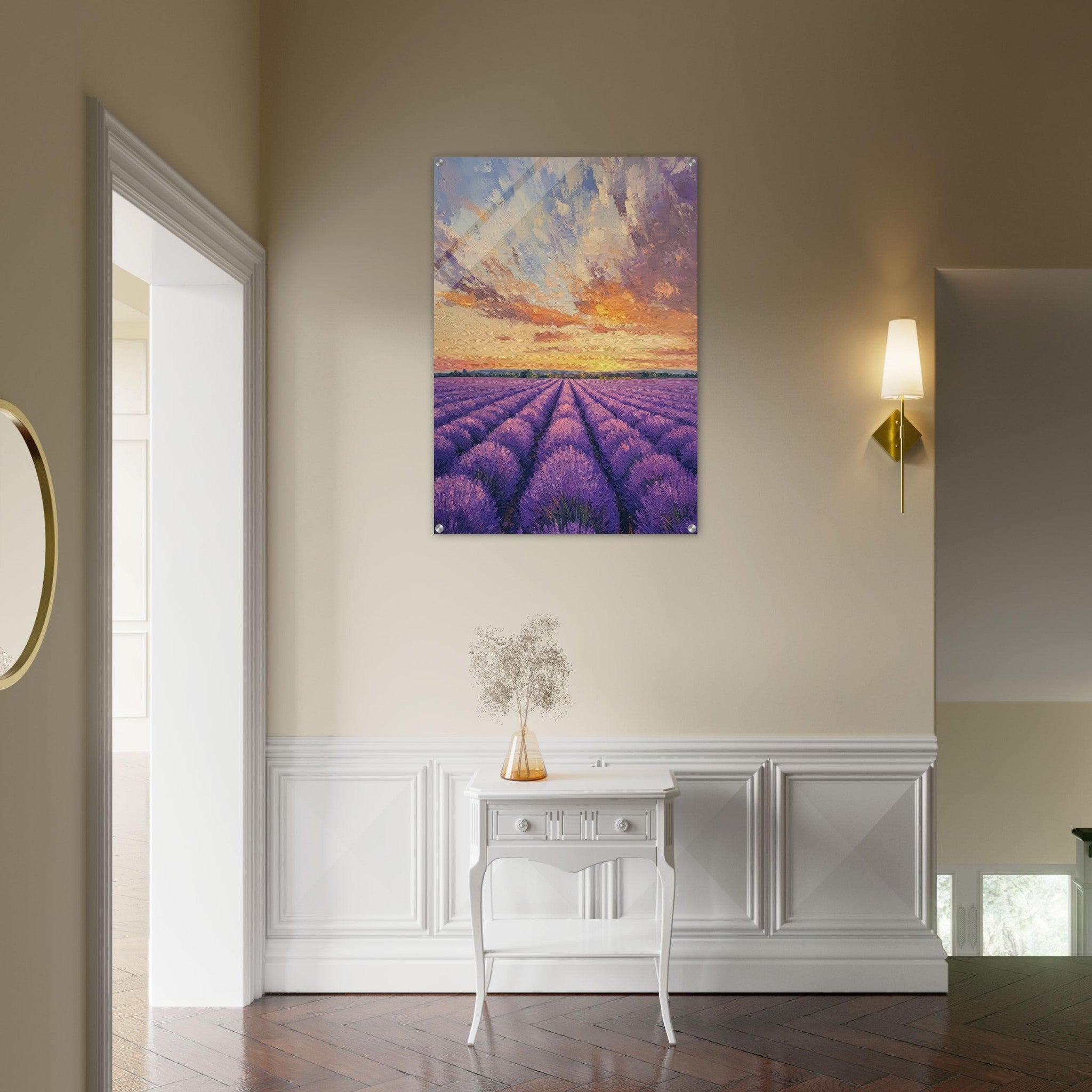 Acrylic Print Portrait - Lavender Fields at Sunset A mesmerizing view - Shop Ai Art WebShop - Digital Art online Store