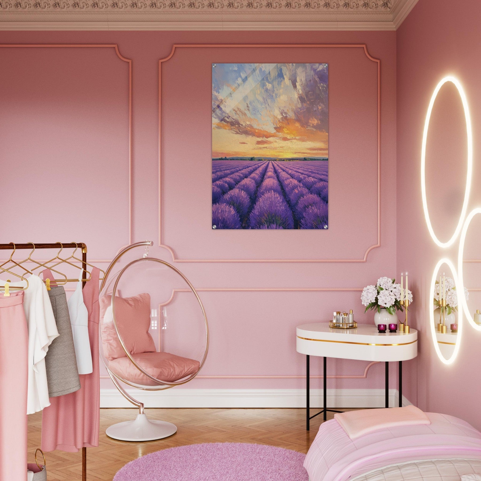 Acrylic Print Portrait - Lavender Fields at Sunset A mesmerizing view - Shop Ai Art WebShop - Digital Art online Store