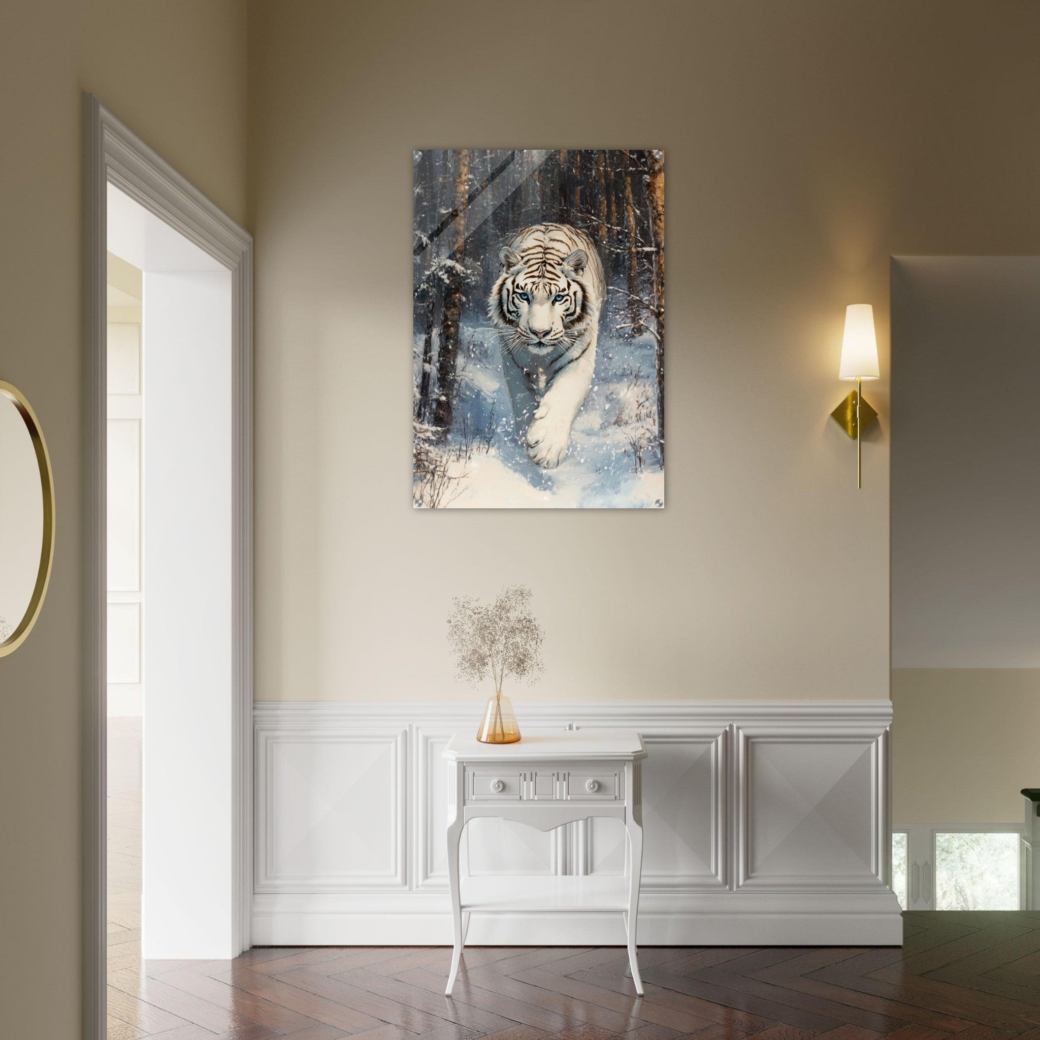 Acrylic Print Portrait - Majestic White Tiger in a Snowy Forest A powerful 2 - Shop Ai Art WebShop - Digital Art online Store