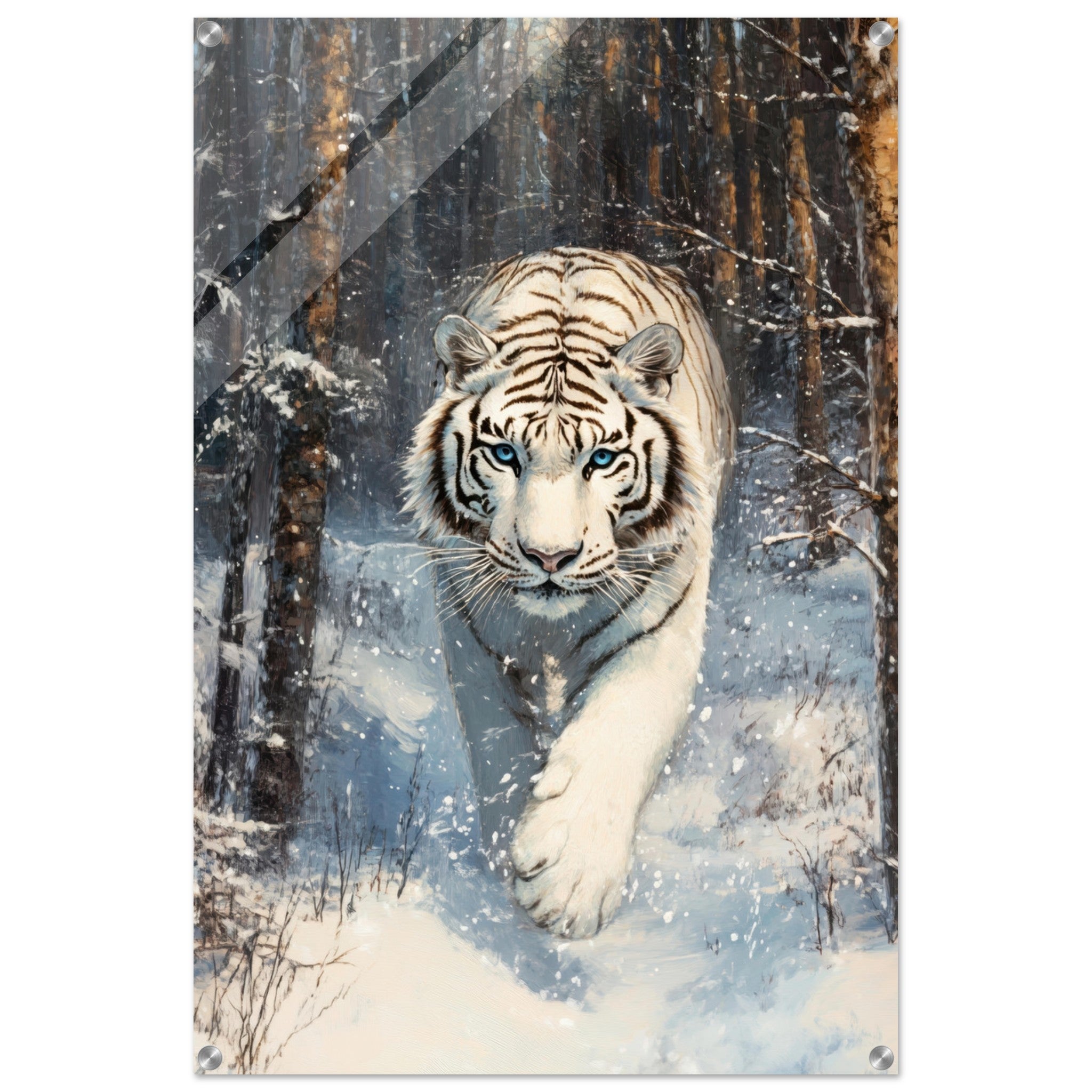 Acrylic Print Portrait - Majestic White Tiger in a Snowy Forest A powerful 2 - Shop Ai Art WebShop - Digital Art online Store