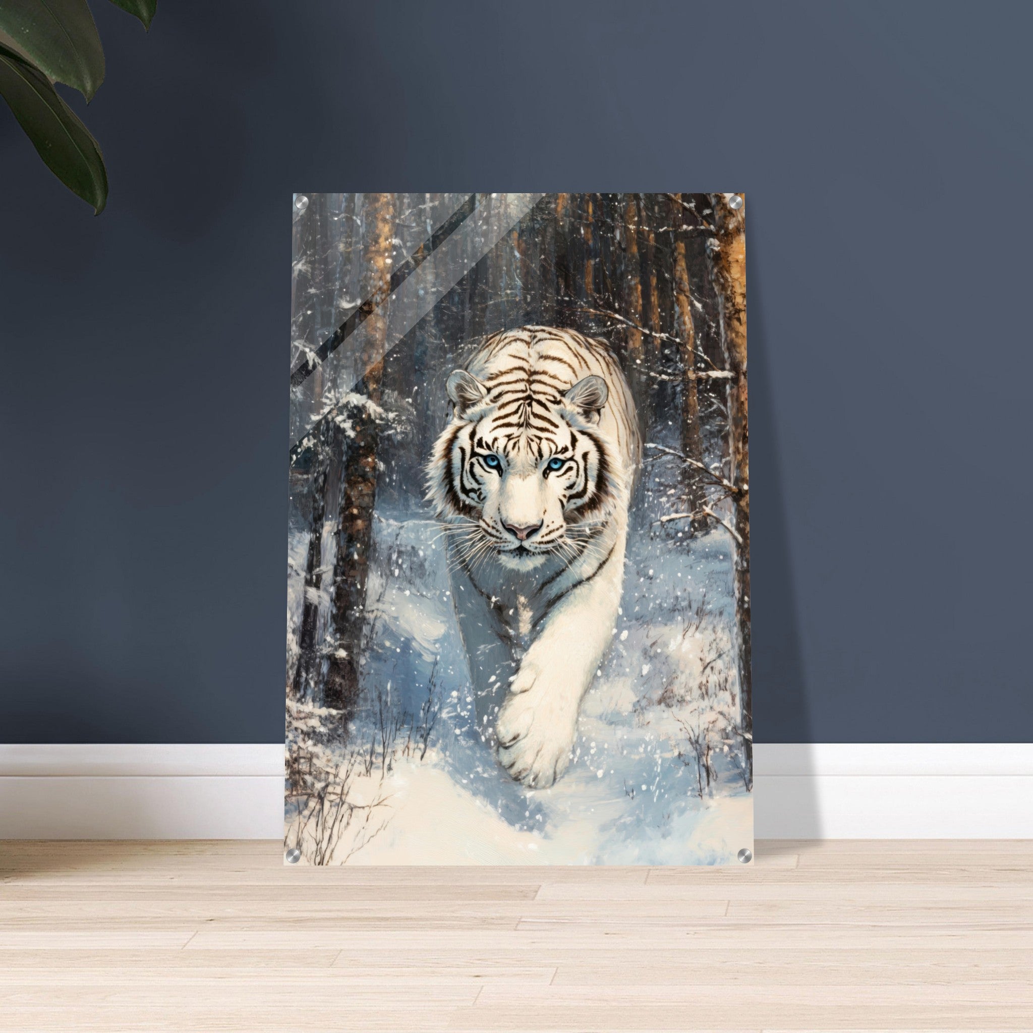 Acrylic Print Portrait - Majestic White Tiger in a Snowy Forest A powerful 2 - Shop Ai Art WebShop - Digital Art online Store