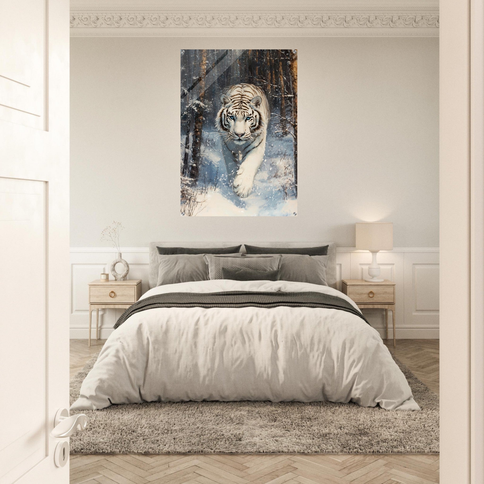 Acrylic Print Portrait - Majestic White Tiger in a Snowy Forest A powerful 2 - Shop Ai Art WebShop - Digital Art online Store