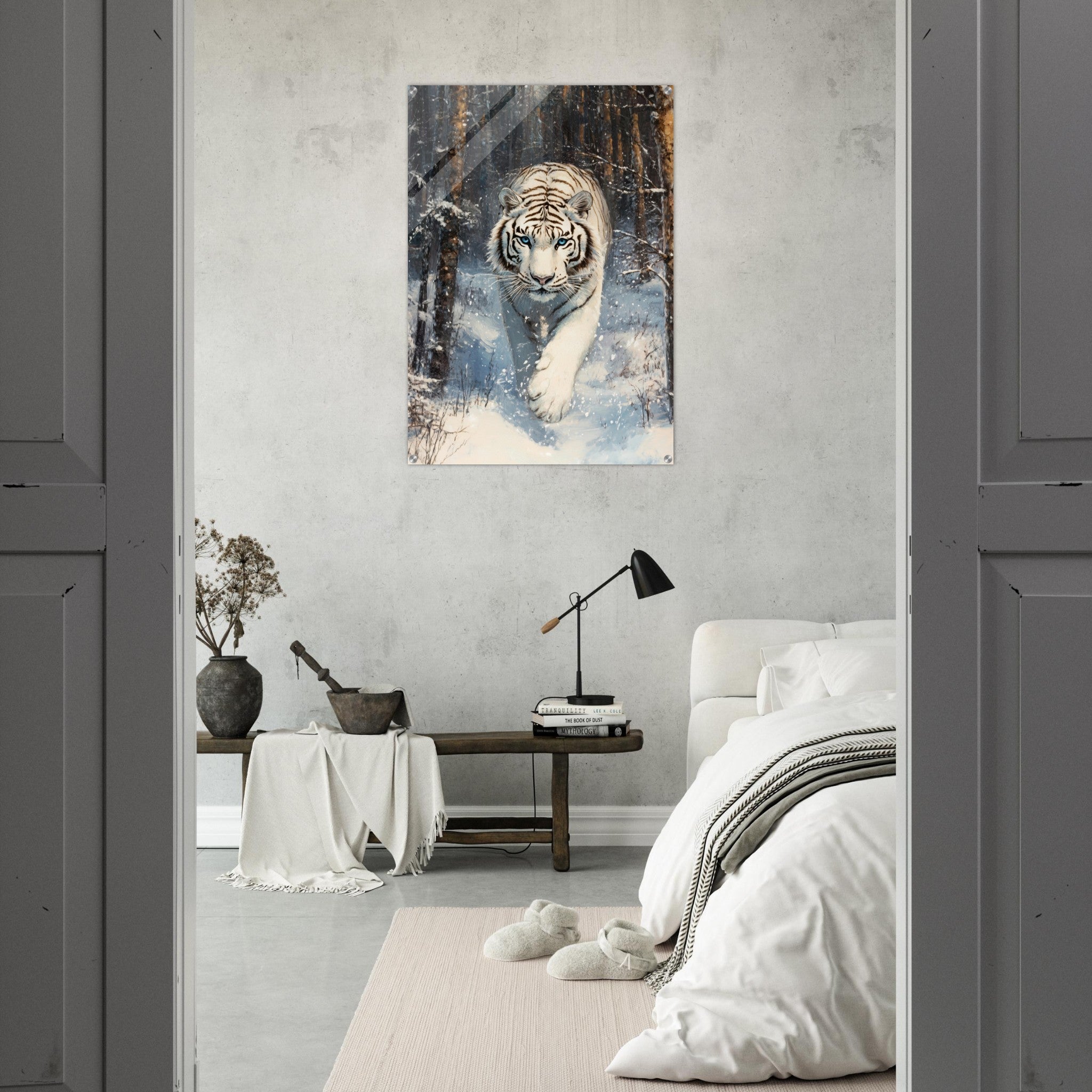 Acrylic Print Portrait - Majestic White Tiger in a Snowy Forest A powerful 2 - Shop Ai Art WebShop - Digital Art online Store