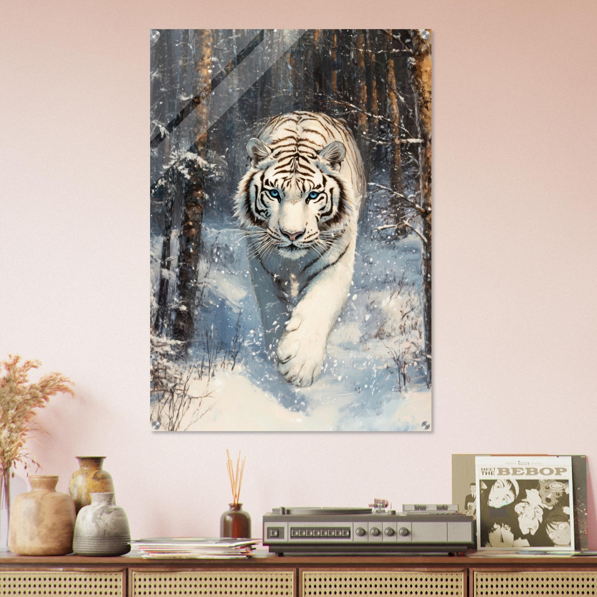 Acrylic Print Portrait - Majestic White Tiger in a Snowy Forest A powerful 2 - Shop Ai Art WebShop - Digital Art online Store