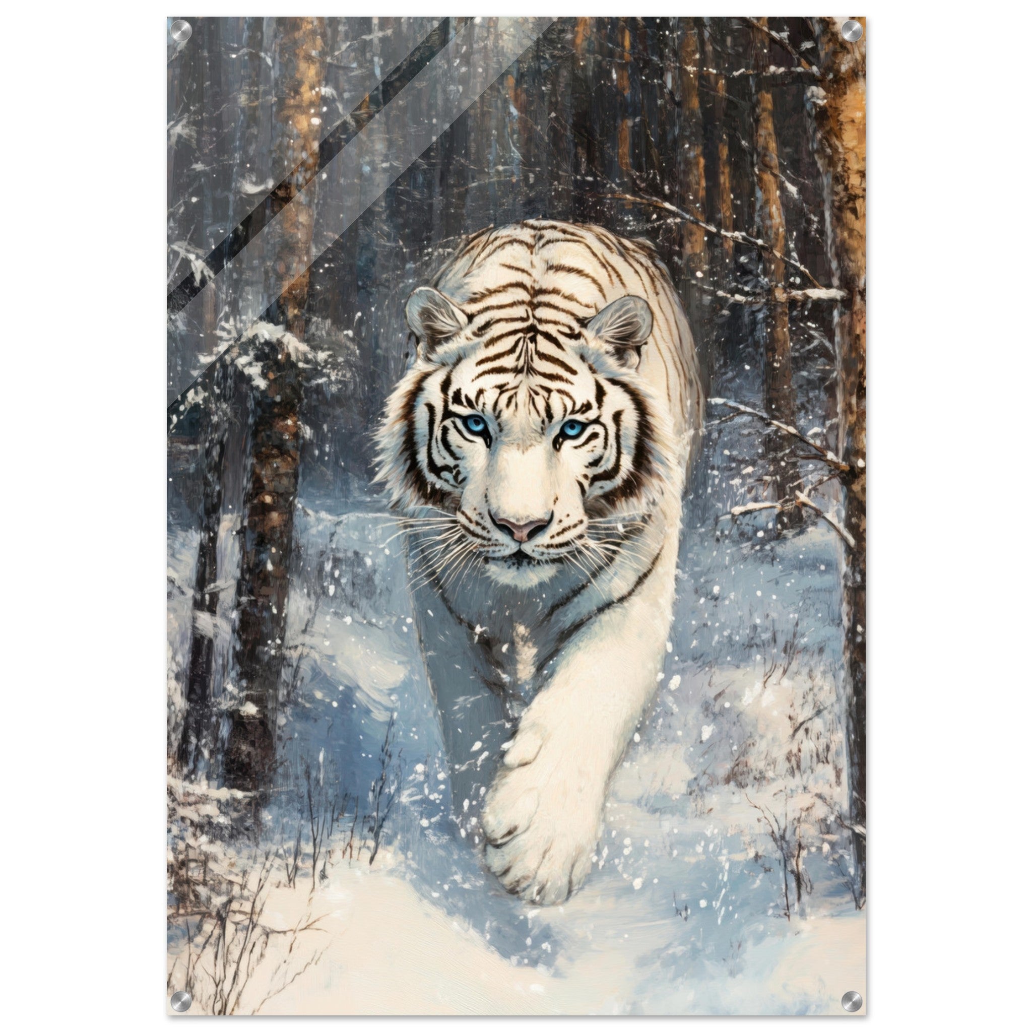 Acrylic Print Portrait - Majestic White Tiger in a Snowy Forest A powerful 2 - Shop Ai Art WebShop - Digital Art online Store
