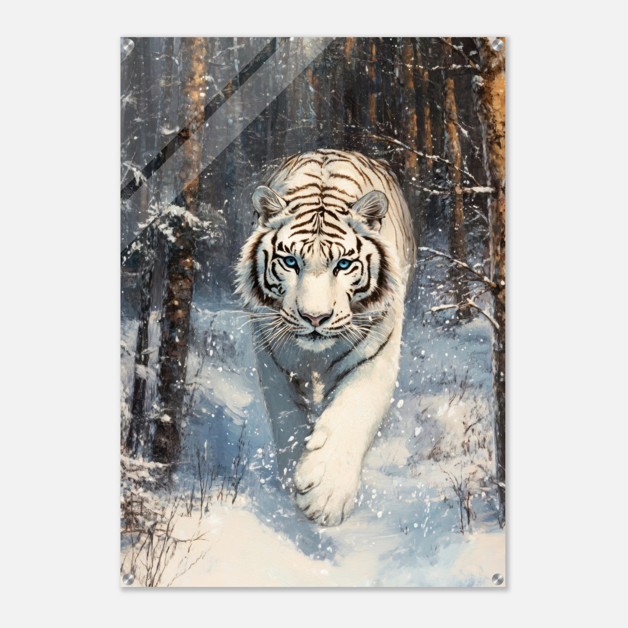 Acrylic Print Portrait - Majestic White Tiger in a Snowy Forest A powerful 2 - Shop Ai Art WebShop - Digital Art online Store